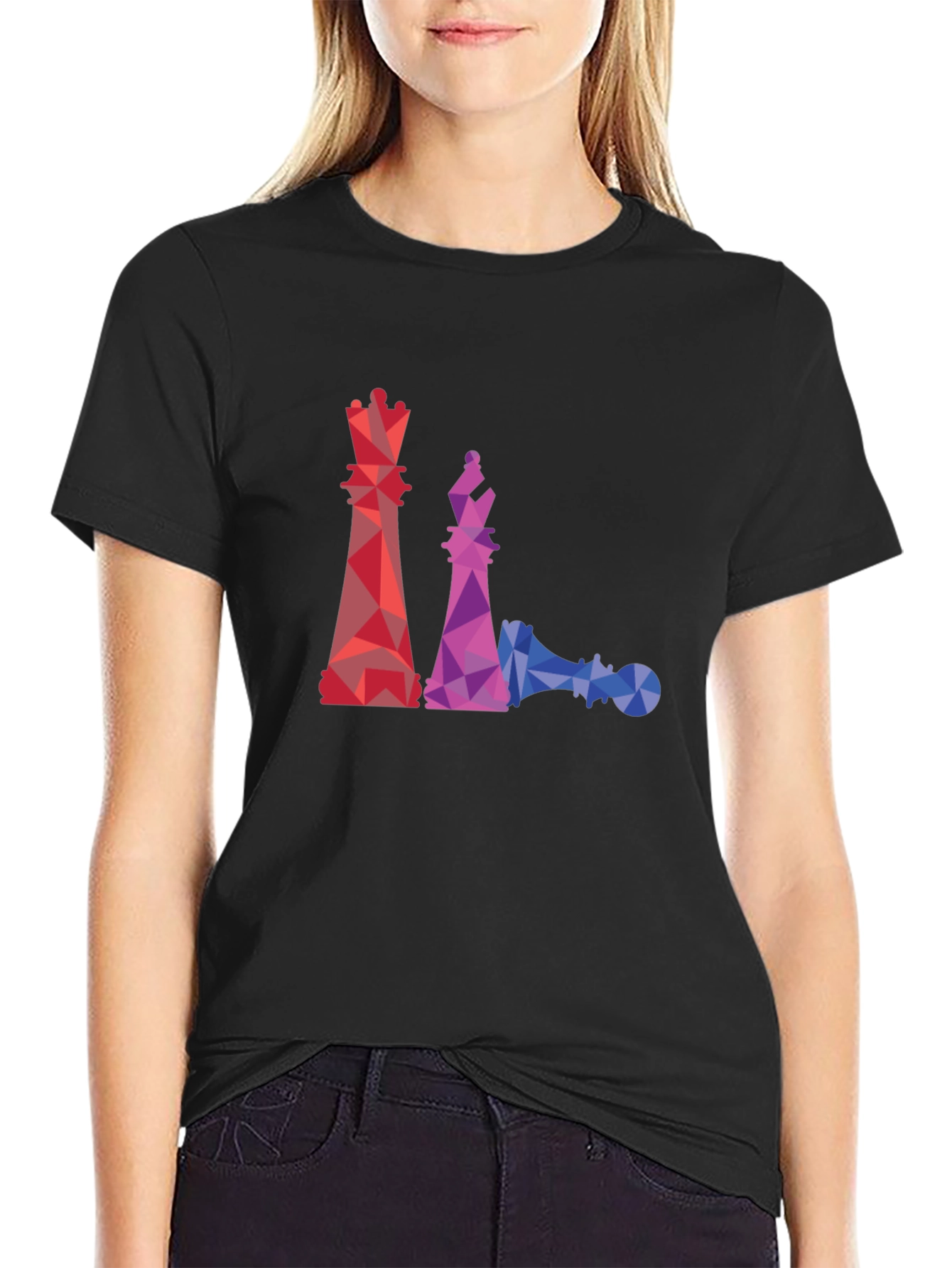 Geometric Chess Piece Graphic Tee - Black