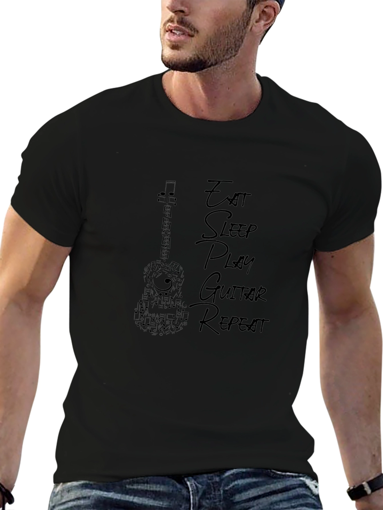 Eat Sleep Play Guitar Repeat Black T-Shirt