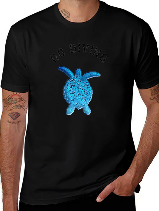 Go Diving Turtle Graphic Tee - Stylish Black T-Shirt