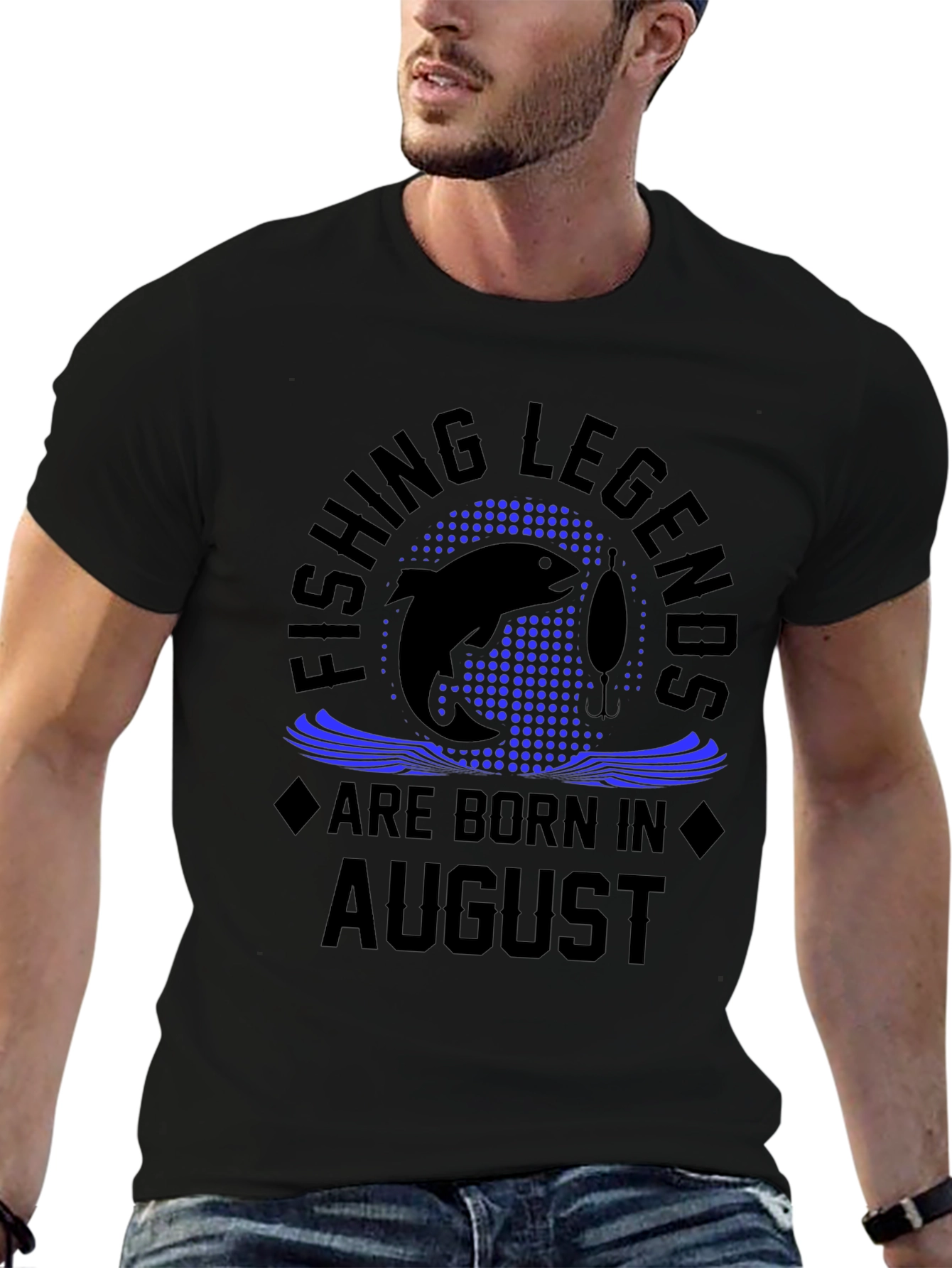 Fishing Legends Born in August Black T-Shirt