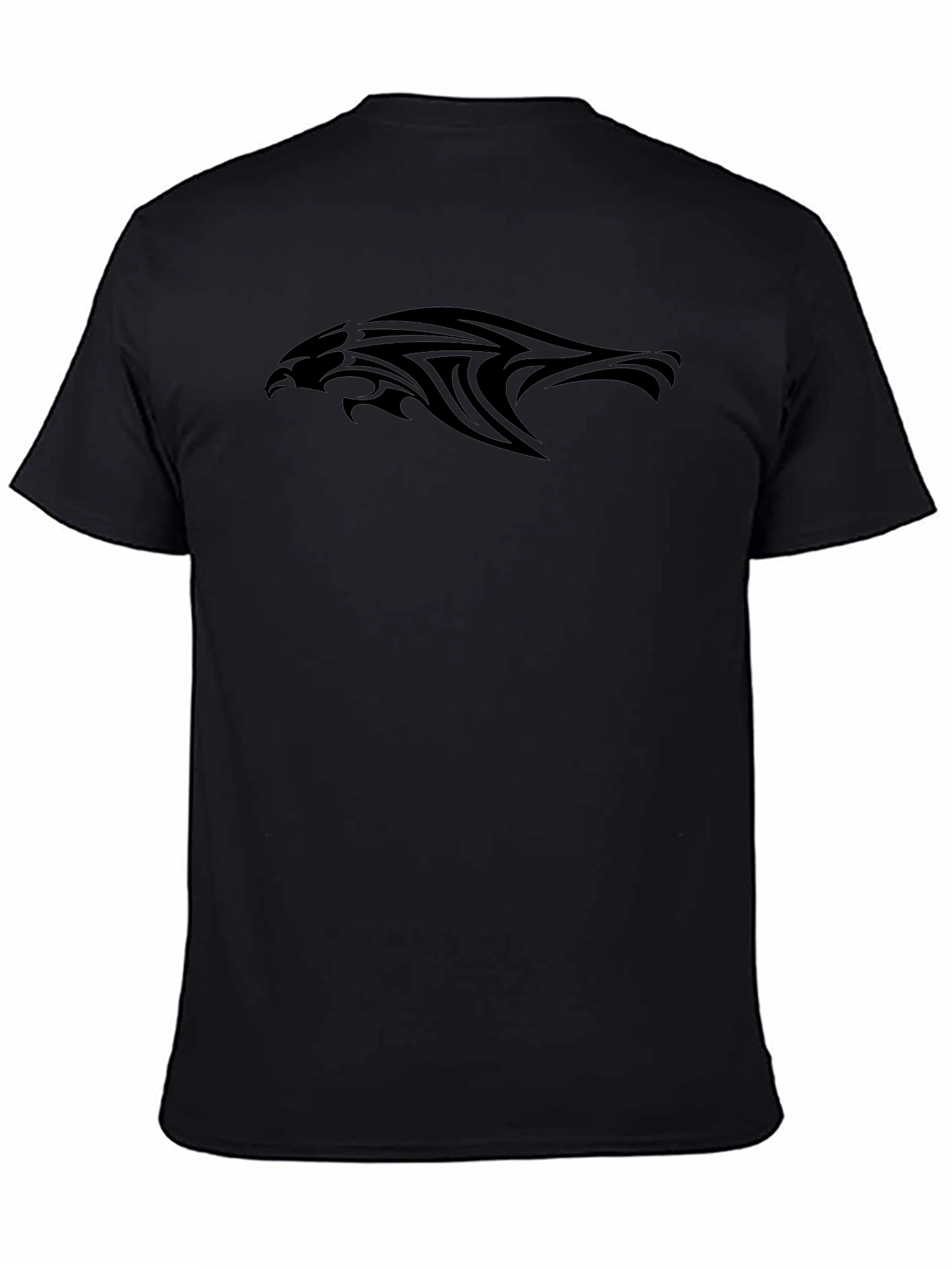 Mens Black Graphic Tee - Tribal Hawk Design