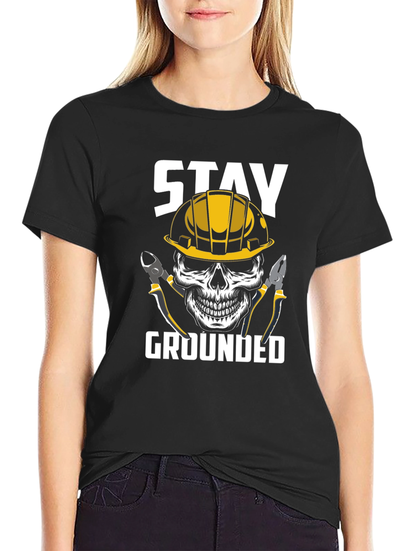 Stay Grounded Electrician Skull Graphic Tee