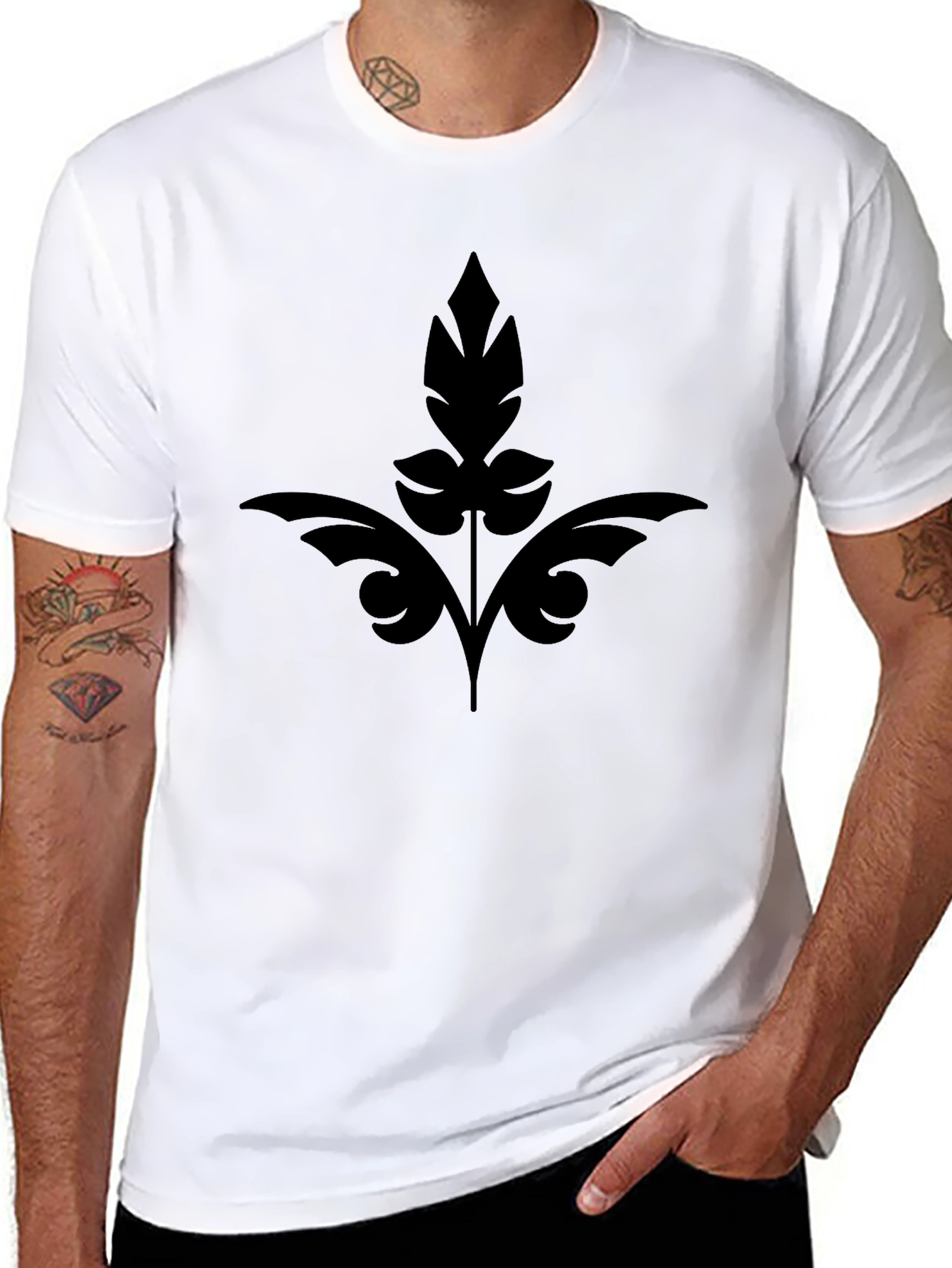 Elegant Black Leaf Design Mens T-Shirt