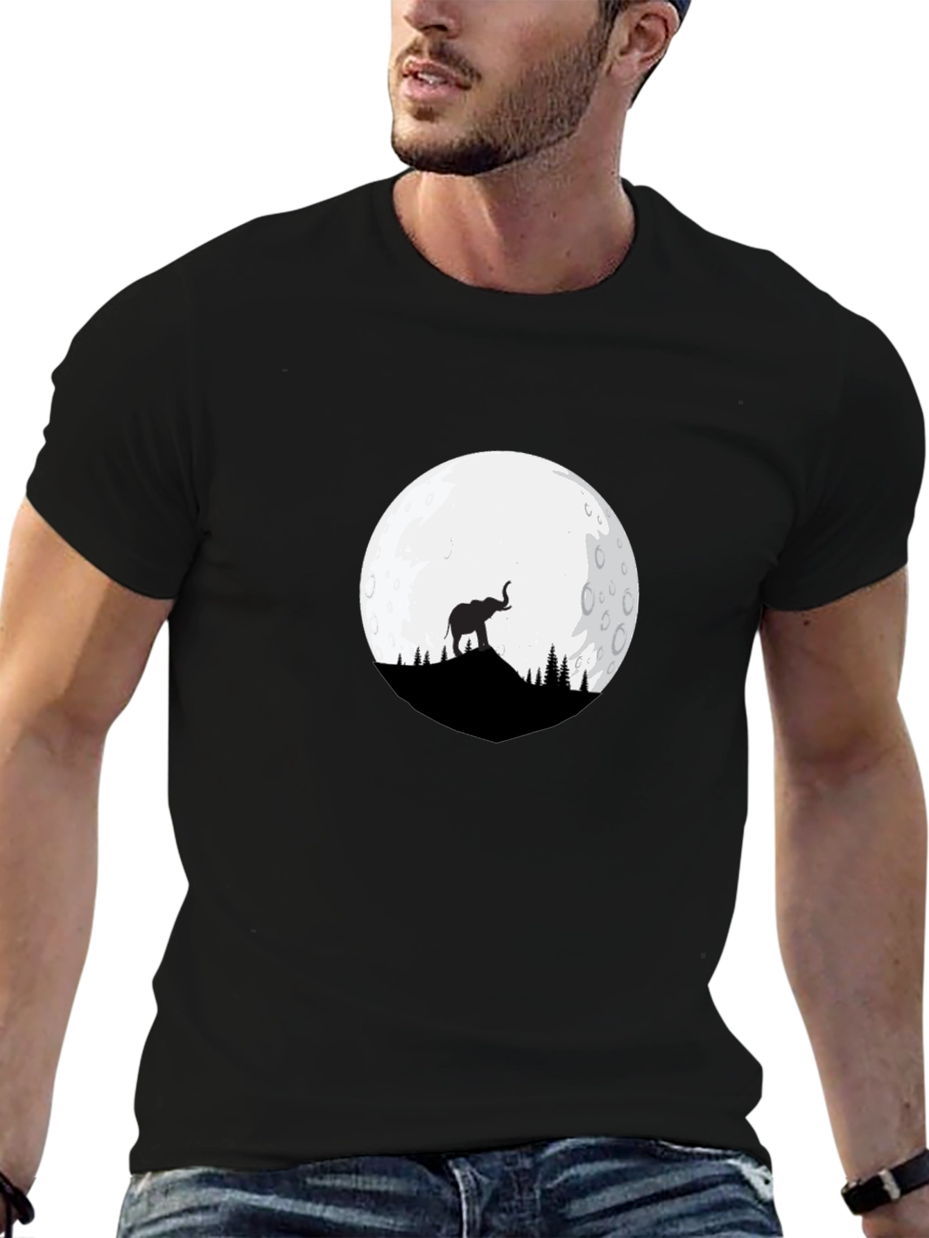 Elephant Moon Graphic Tee - Black Cotton Blend