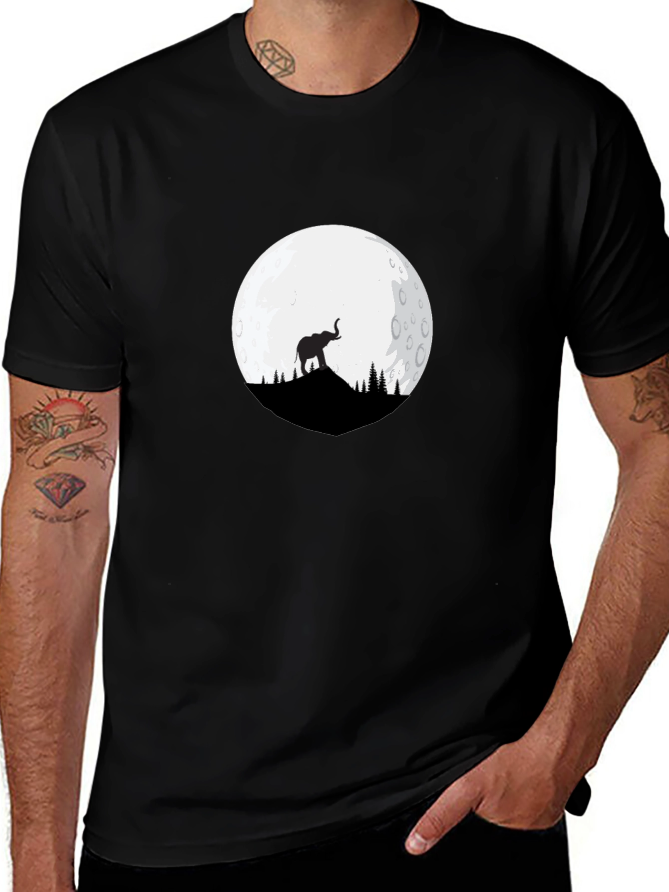 Elephant Moon Graphic Tee - Black Cotton Blend
