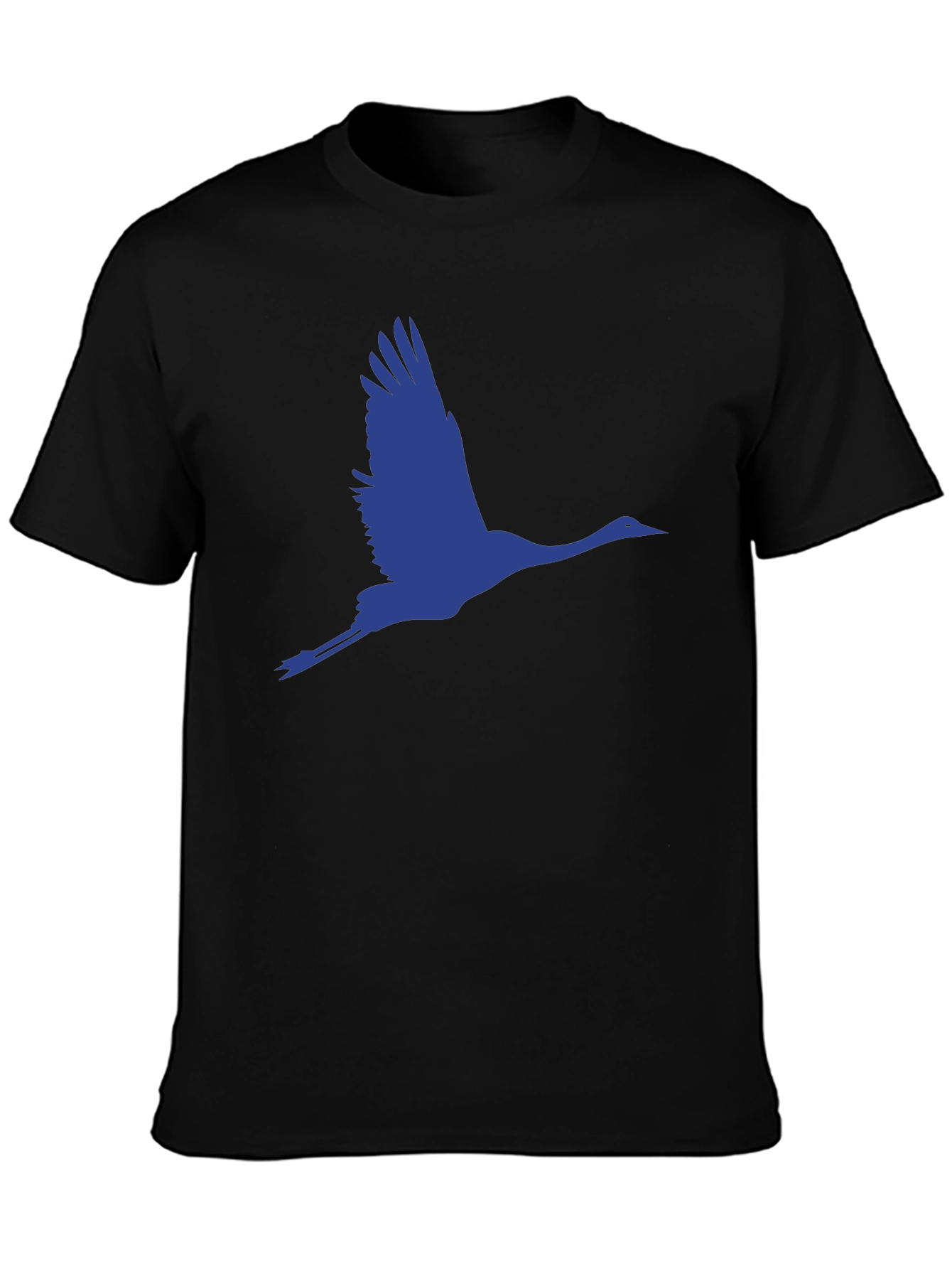 Flying Crane Graphic Tee - Black Cotton T-Shirt