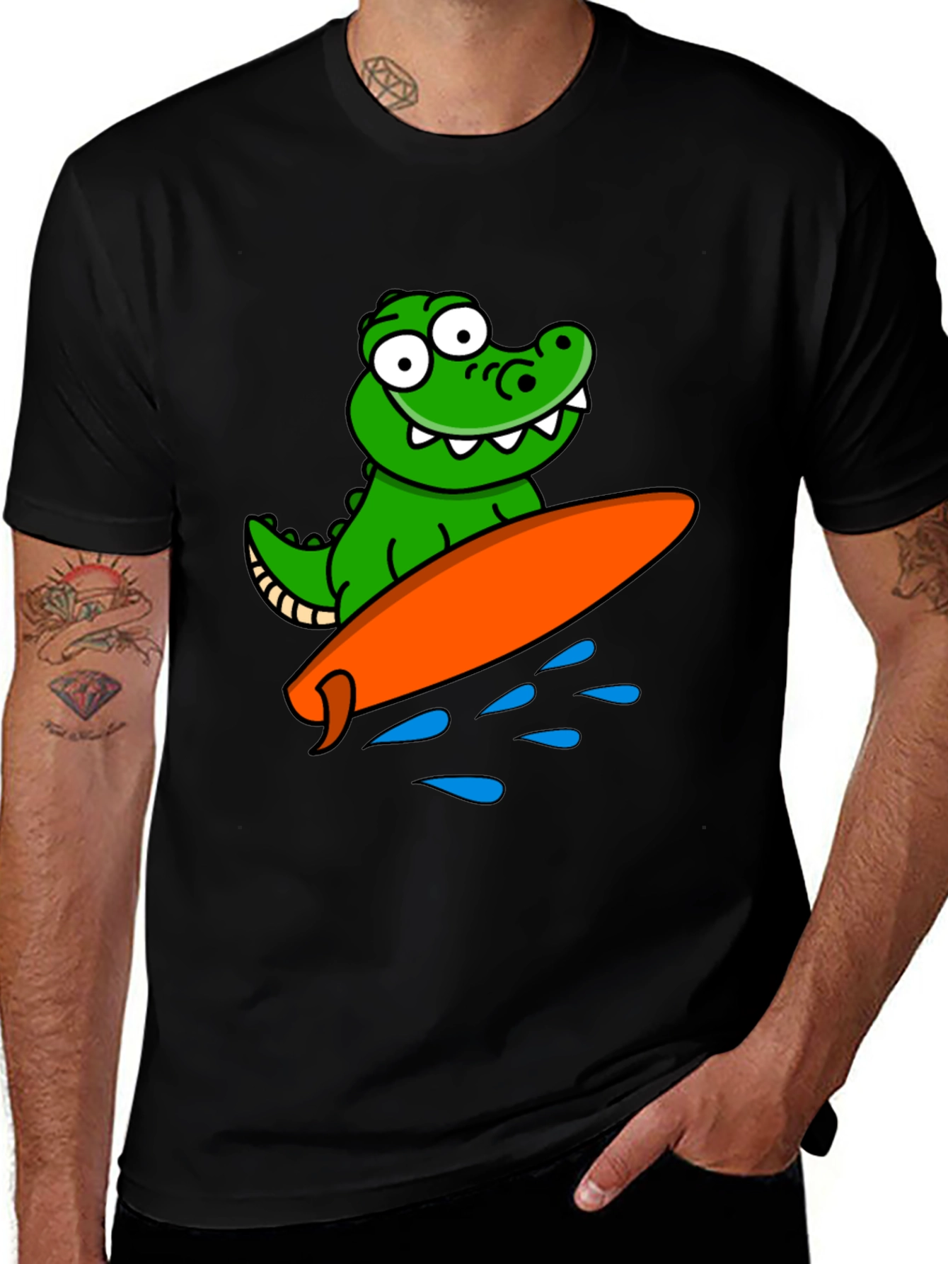 Cartoon Alligator Surfing Graphic Tee