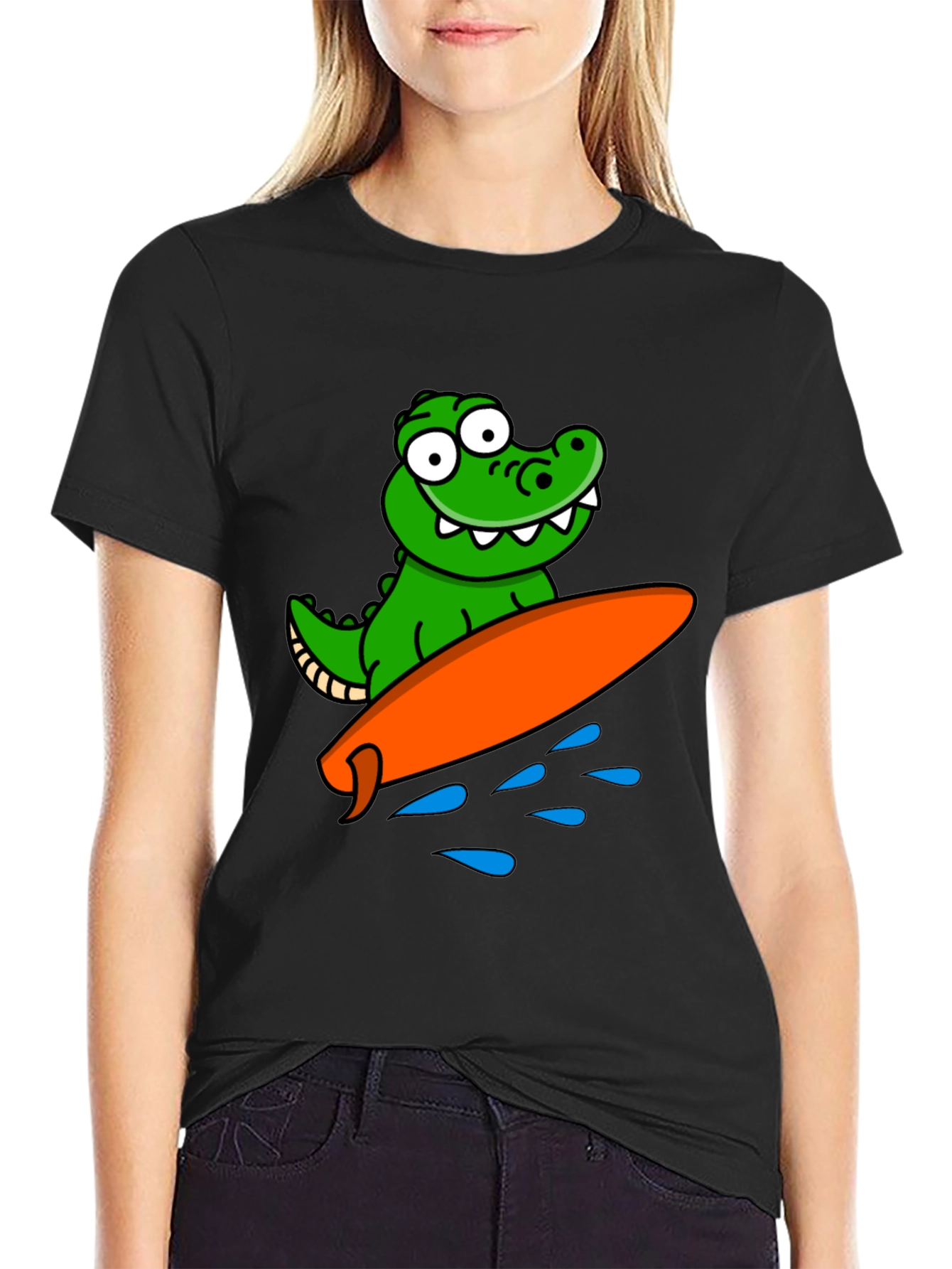 Cartoon Alligator Surfing Graphic Tee