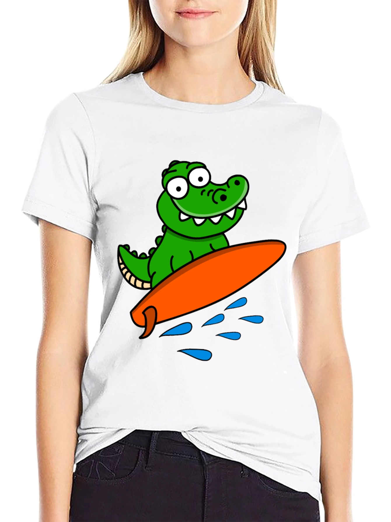 Cartoon Alligator Surfing Graphic Tee