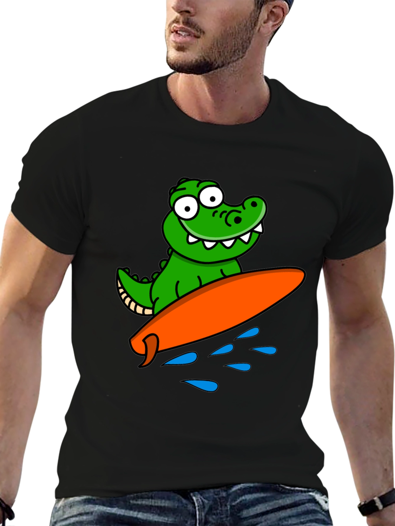 Cartoon Alligator Surfing Graphic Tee