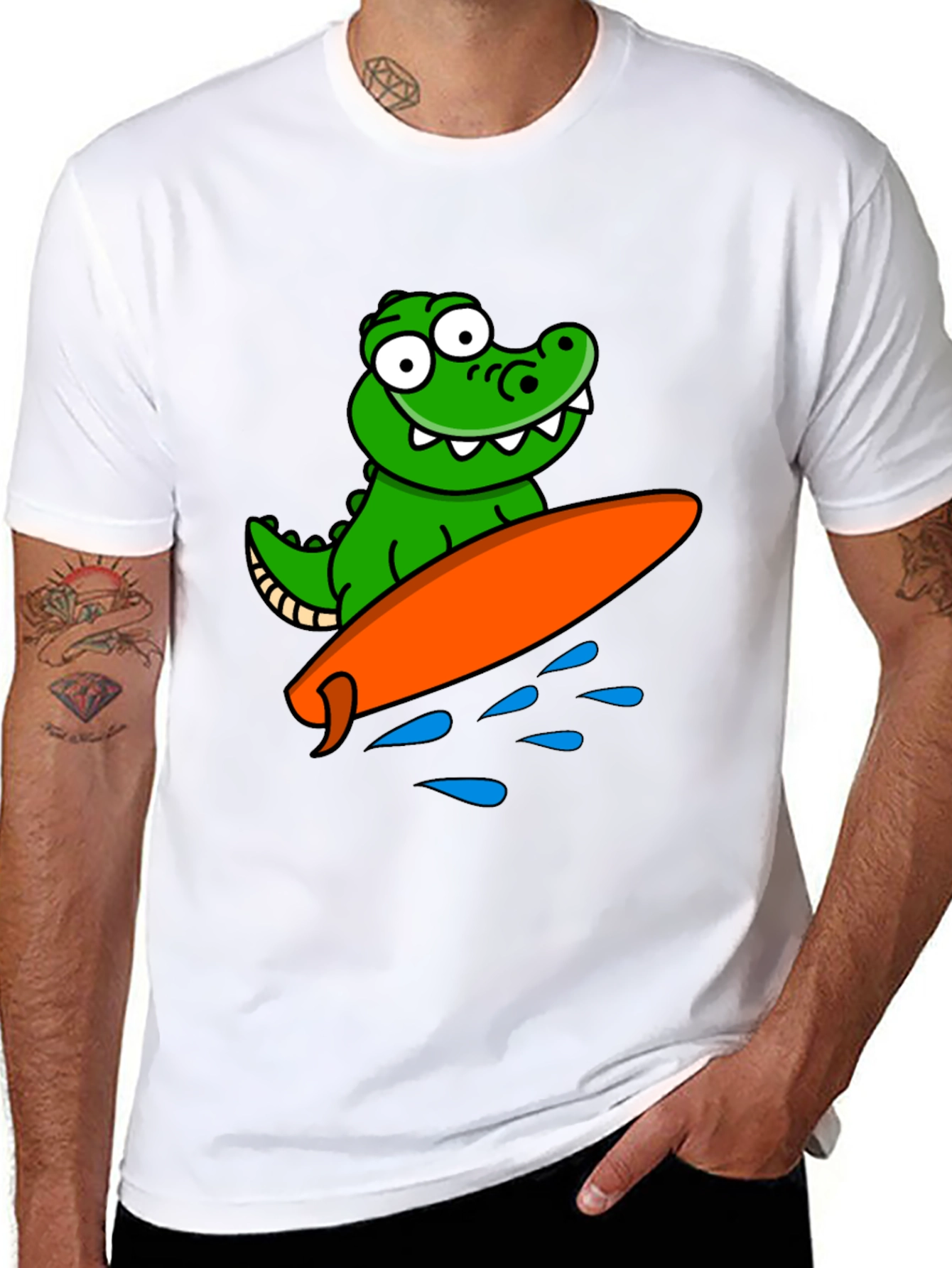 Cartoon Alligator Surfing Graphic Tee