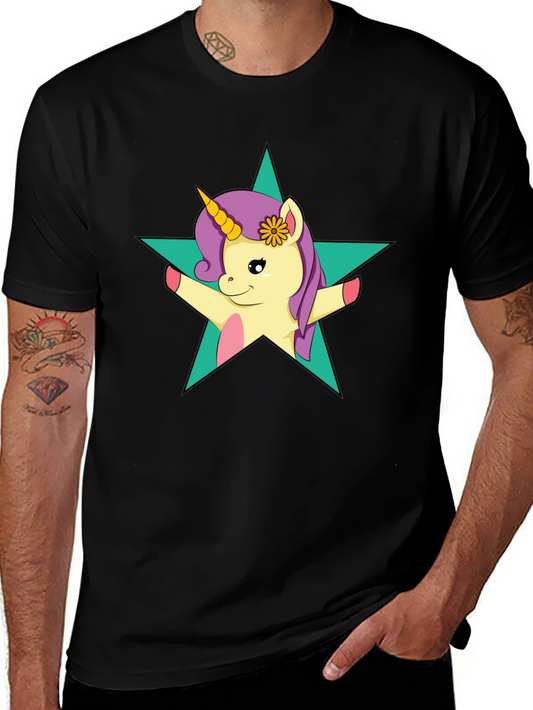 Unicorn Star Graphic Tee - Black Cotton T-Shirt