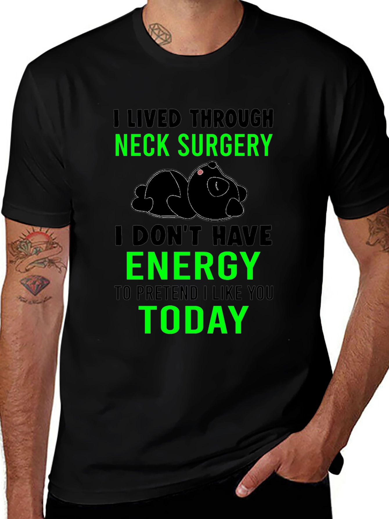 Neck Surgery Survivor T-Shirt Funny Lazy Panda Tee