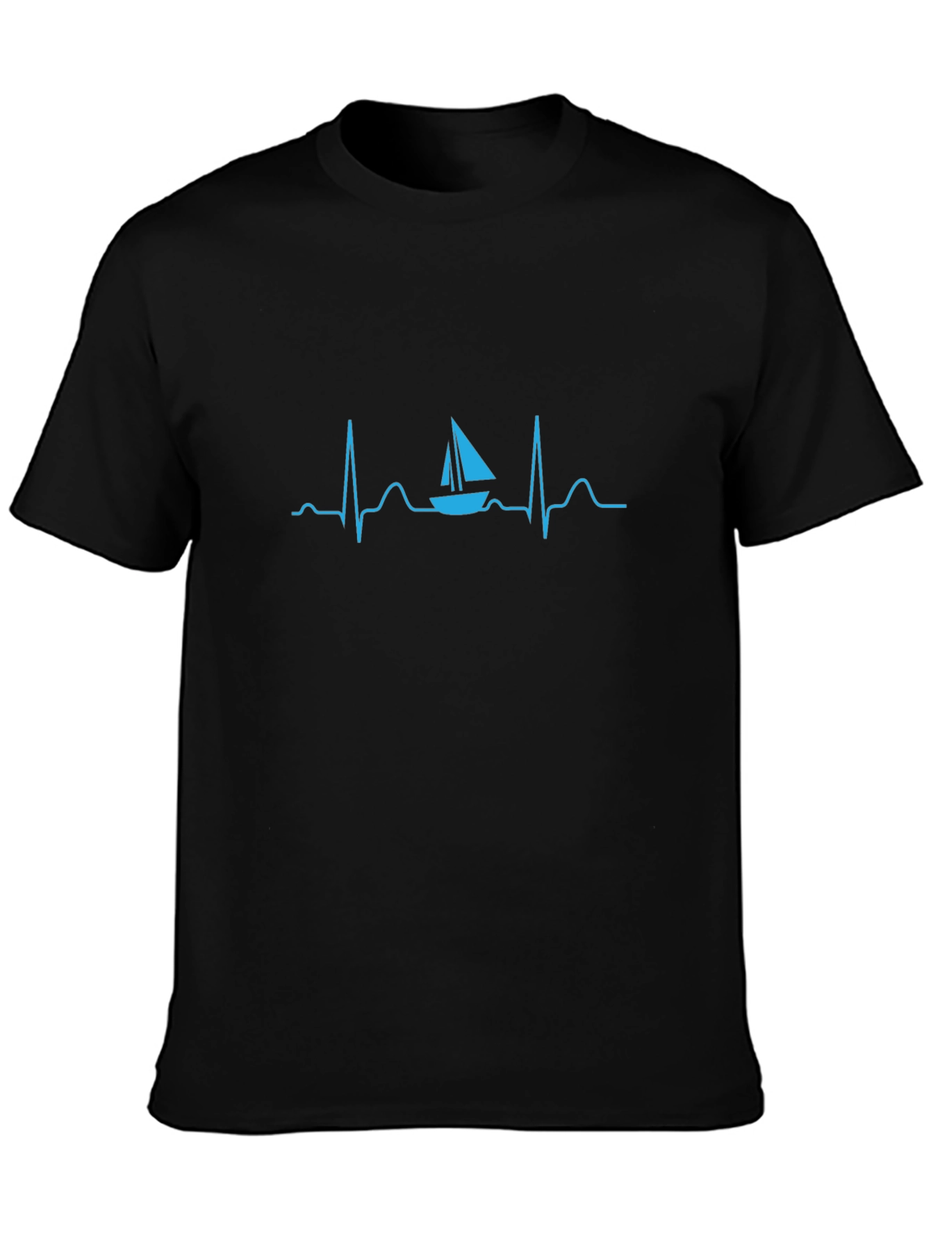 Sailboat Heartbeat Graphic Tee - Black Cotton T-Shirt