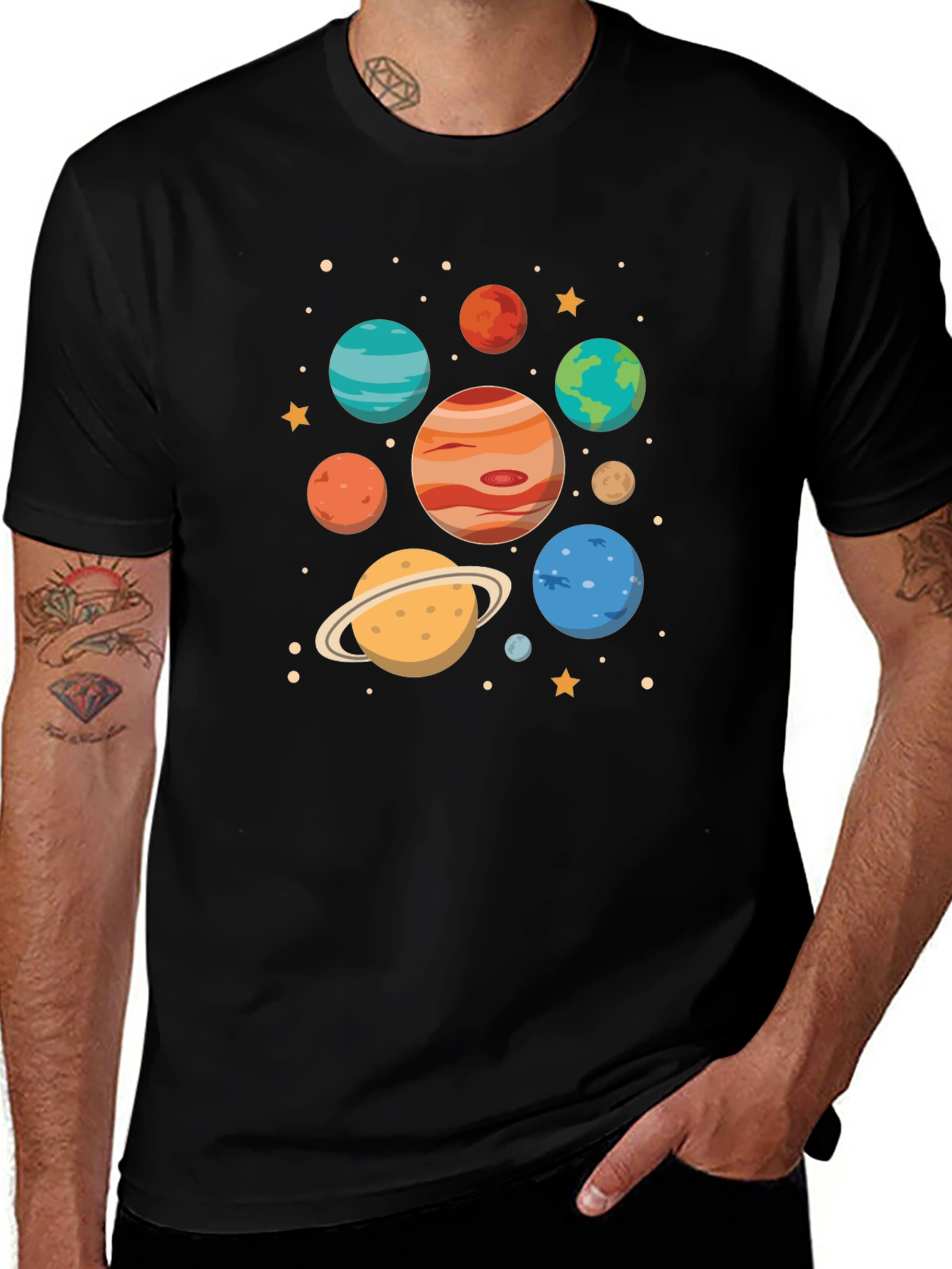 Cosmic Planets Graphic Tee - Black