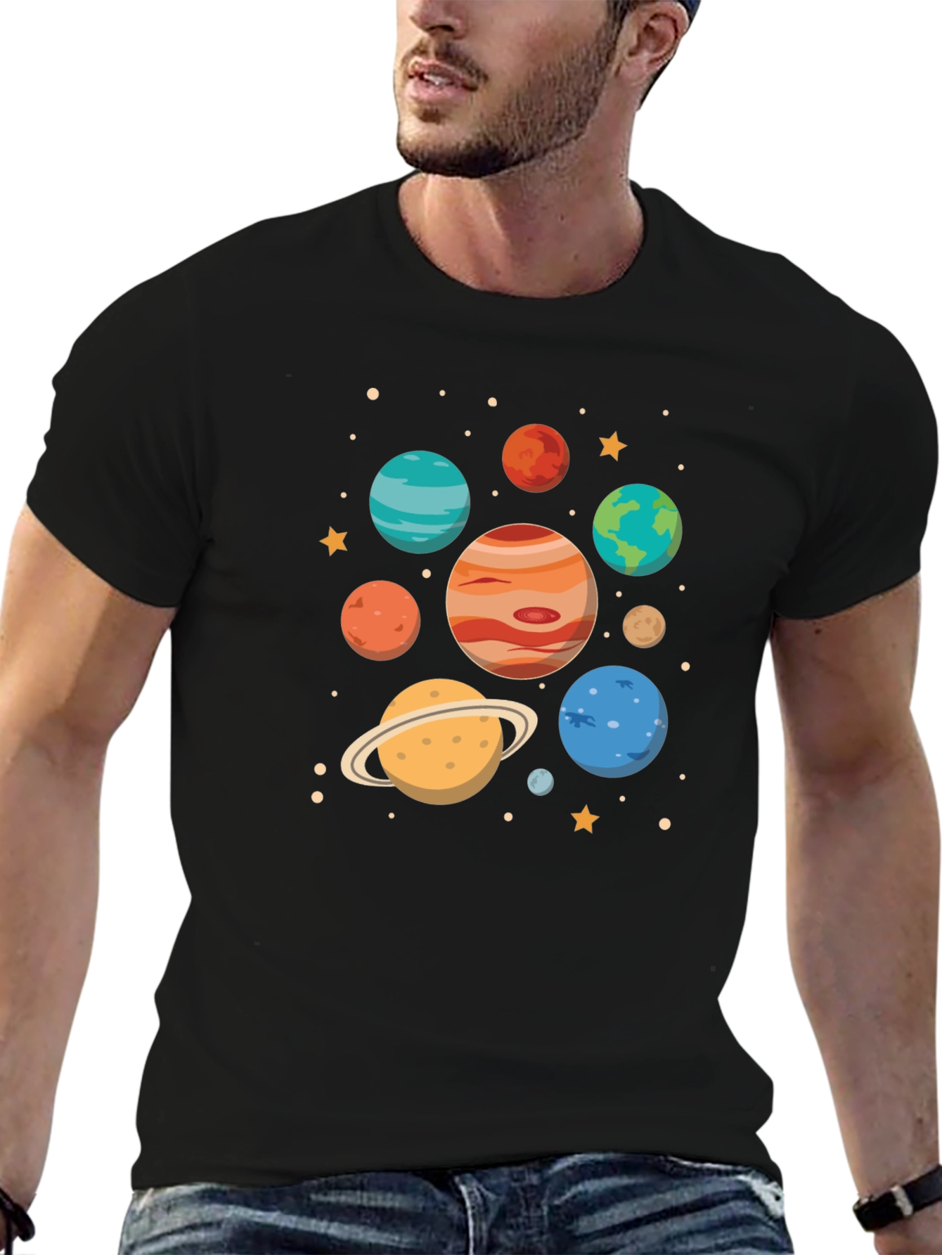 Cosmic Planets Graphic Tee - Black