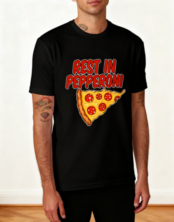 Chic Pizza Print Black T-shirt