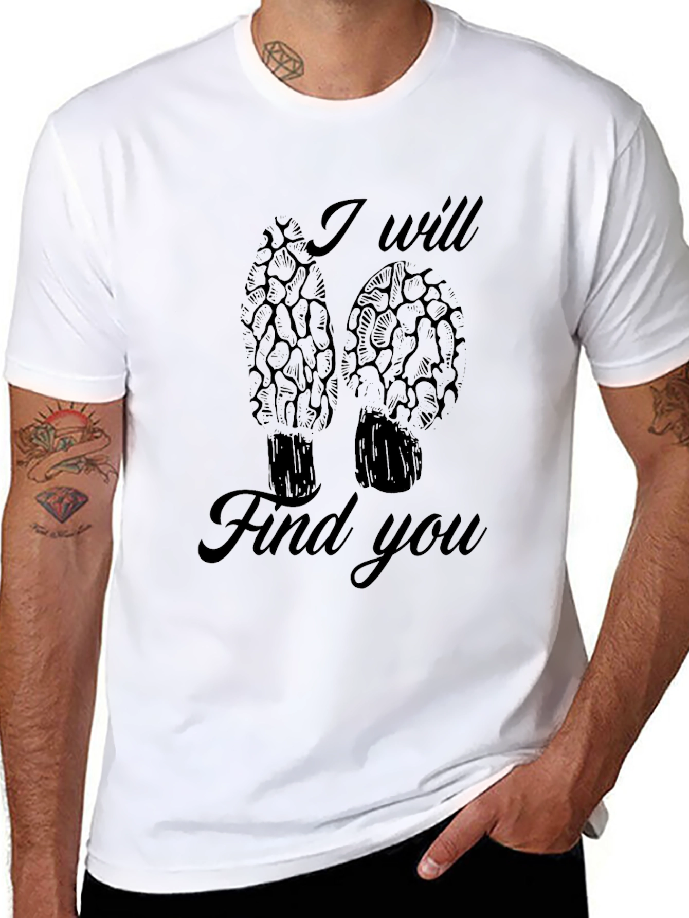 I Will Find You Morel Mushroom Black T-Shirt