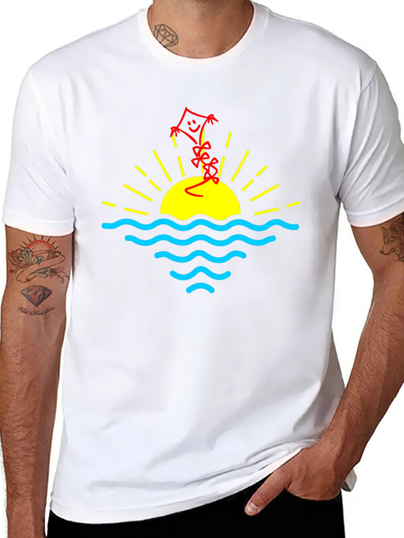 Sunset Kite Graphic Tee - Black Cotton Casual T-Shirt