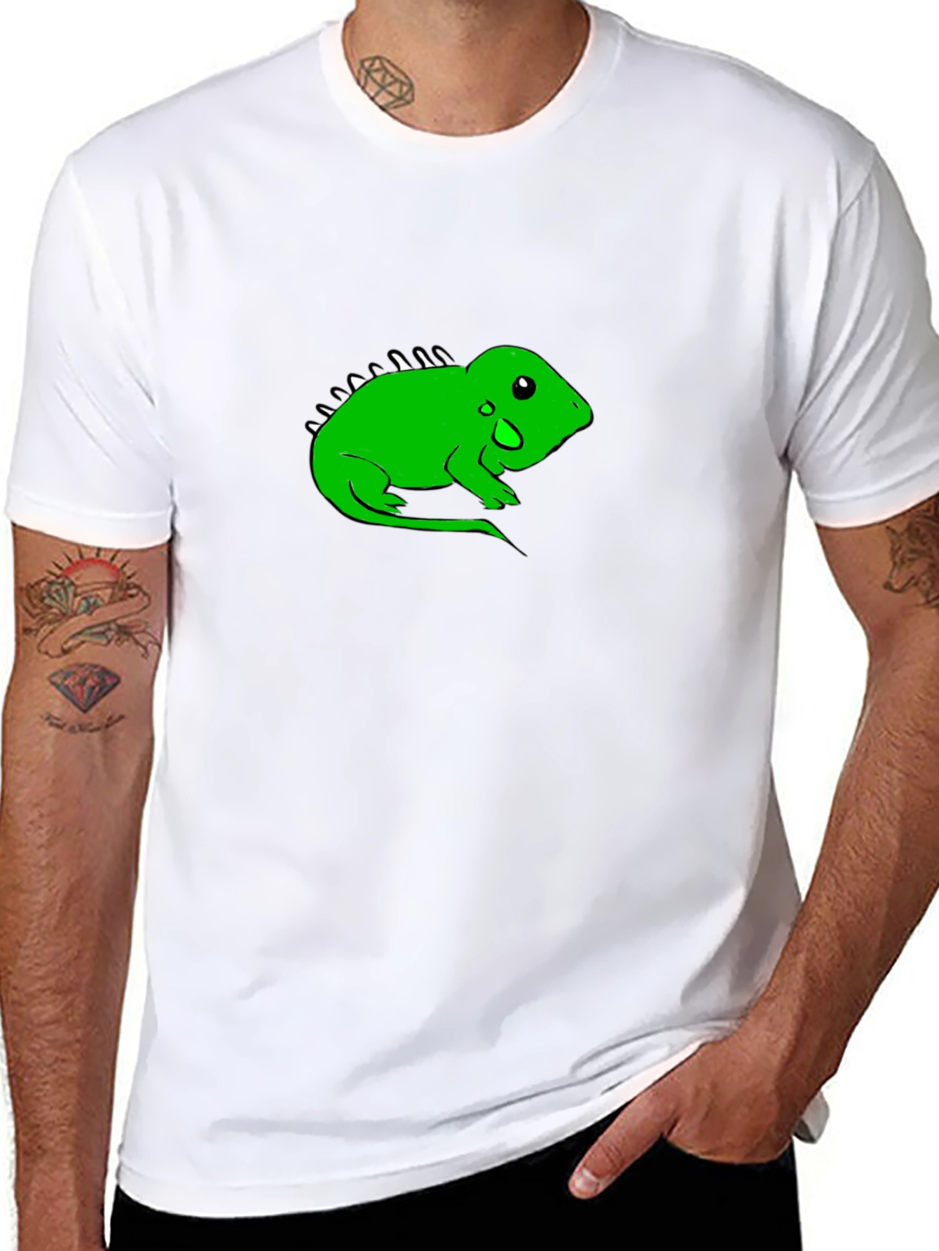 Black T-Shirt with Green Lizard Graphic