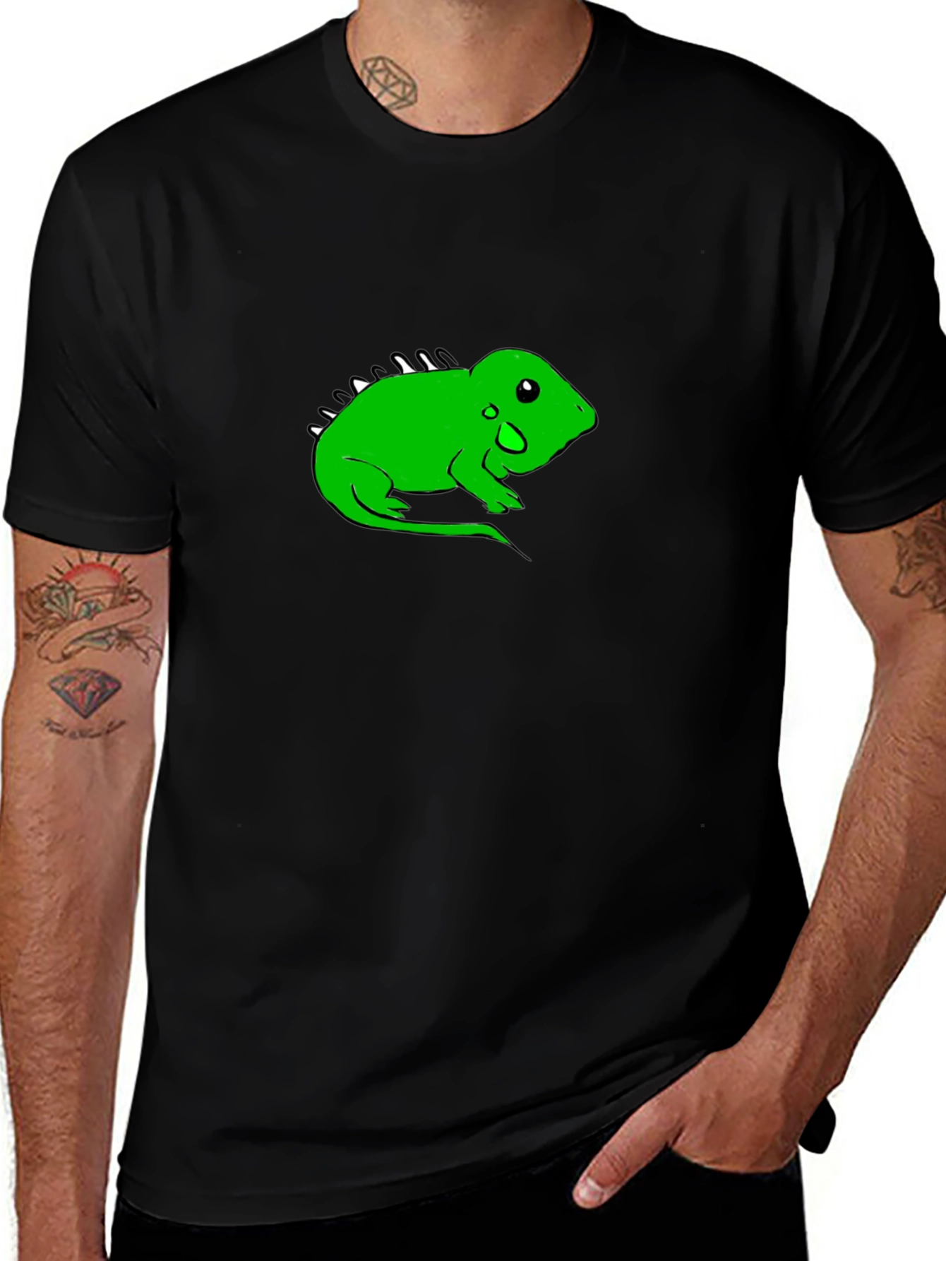 Black T-Shirt with Green Lizard Graphic