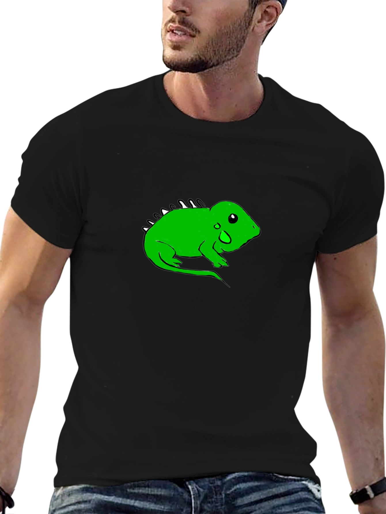 Black T-Shirt with Green Lizard Graphic