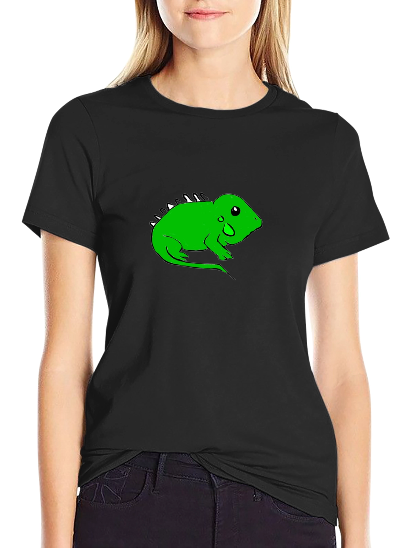 Black T-Shirt with Green Lizard Graphic
