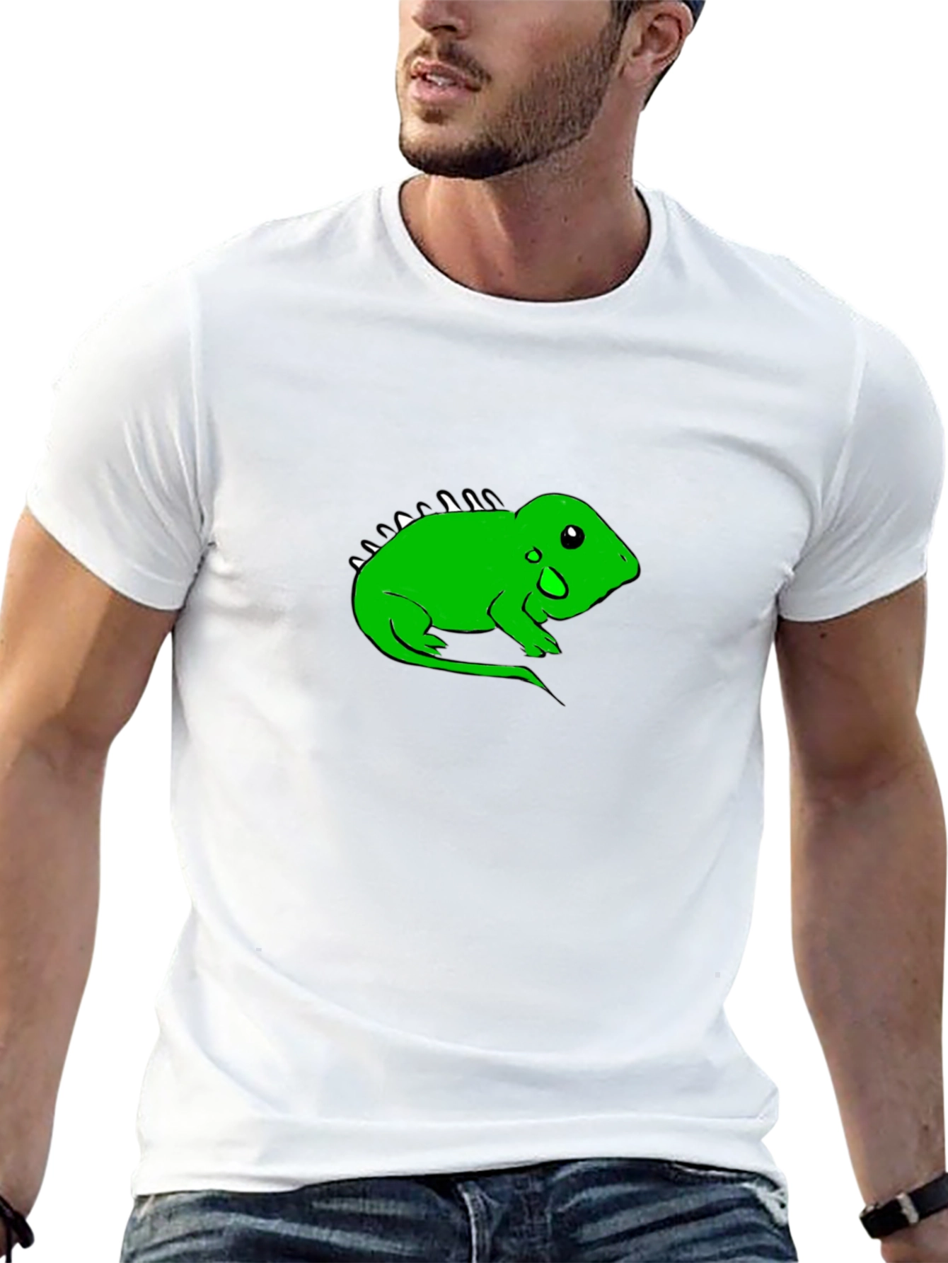 Black T-Shirt with Green Lizard Graphic