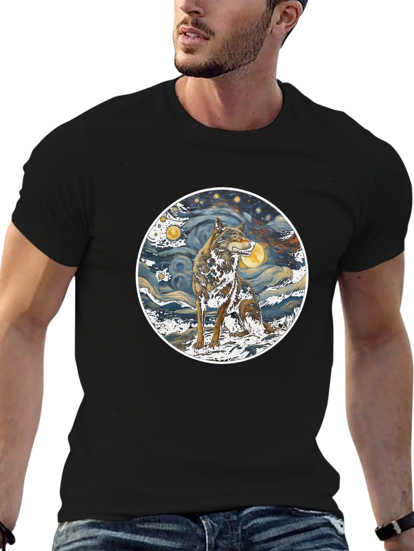 Wolf Starry Night Graphic Tee