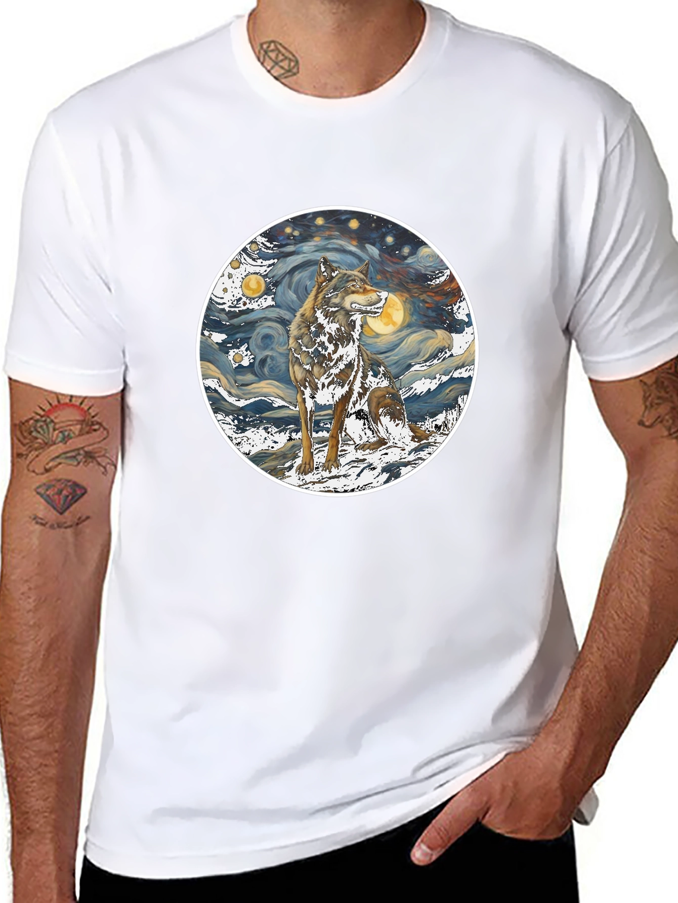 Wolf Starry Night Graphic Tee