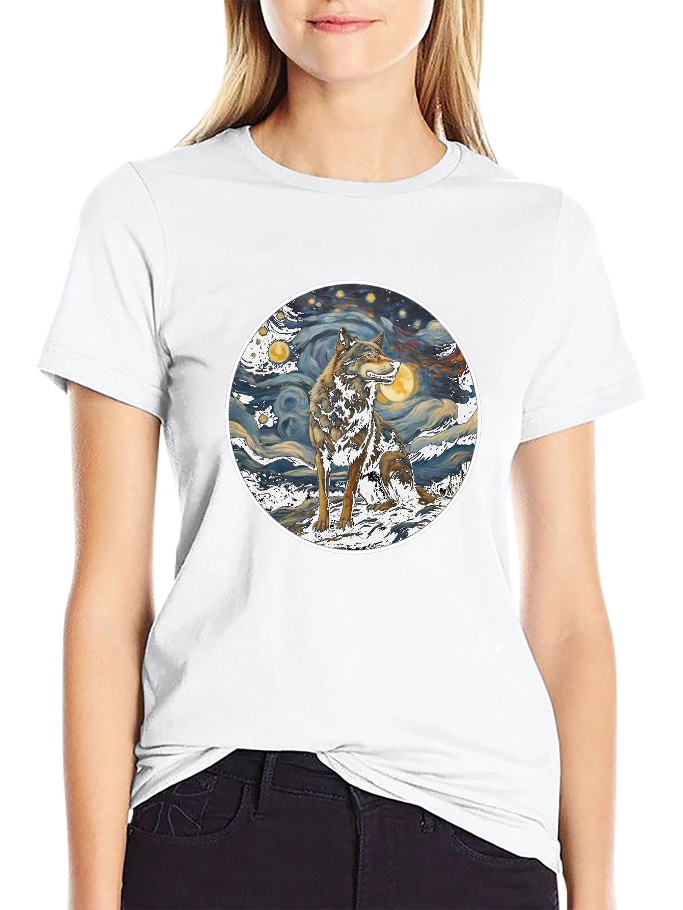 Wolf Starry Night Graphic Tee