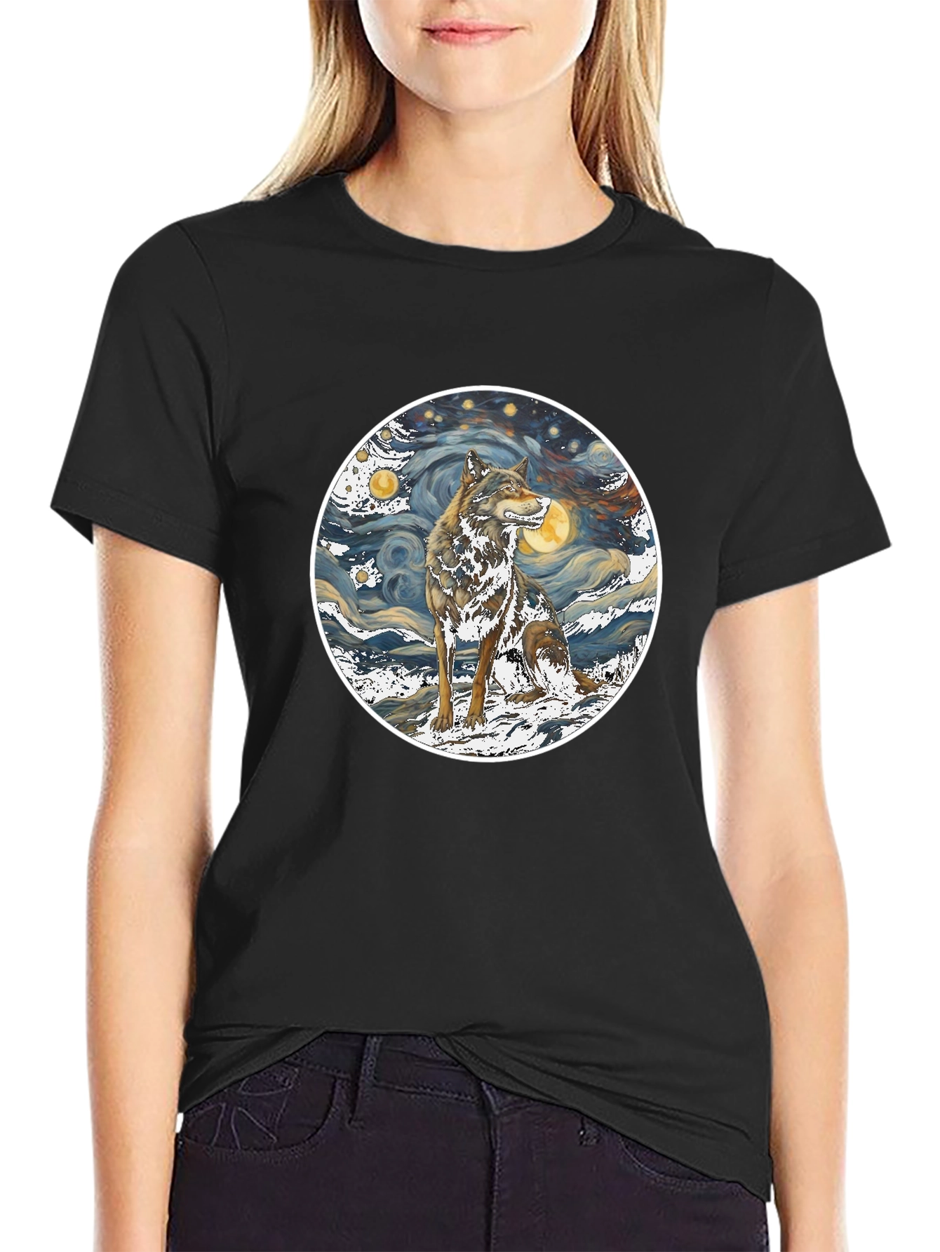 Wolf Starry Night Graphic Tee