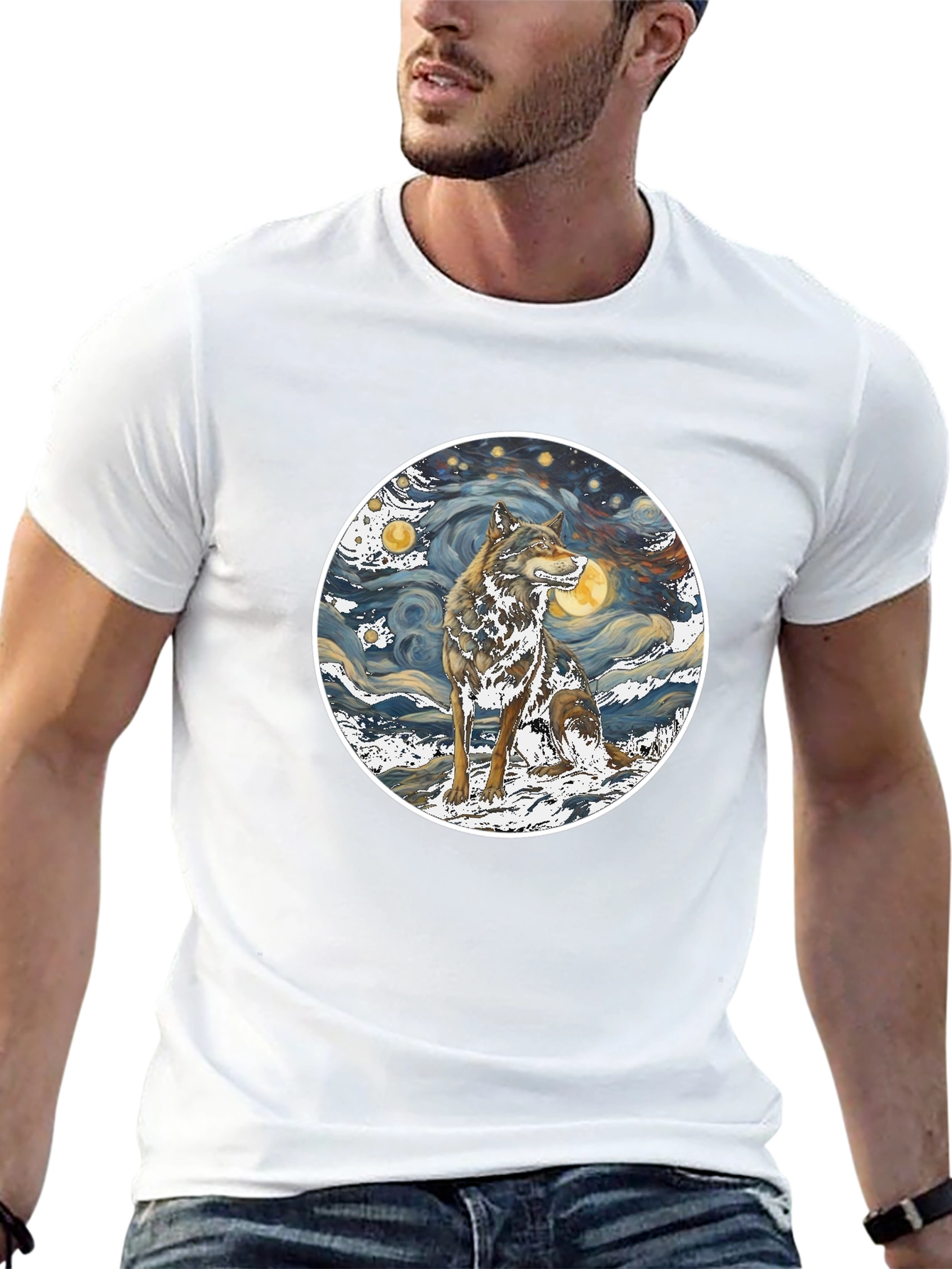 Wolf Starry Night Graphic Tee