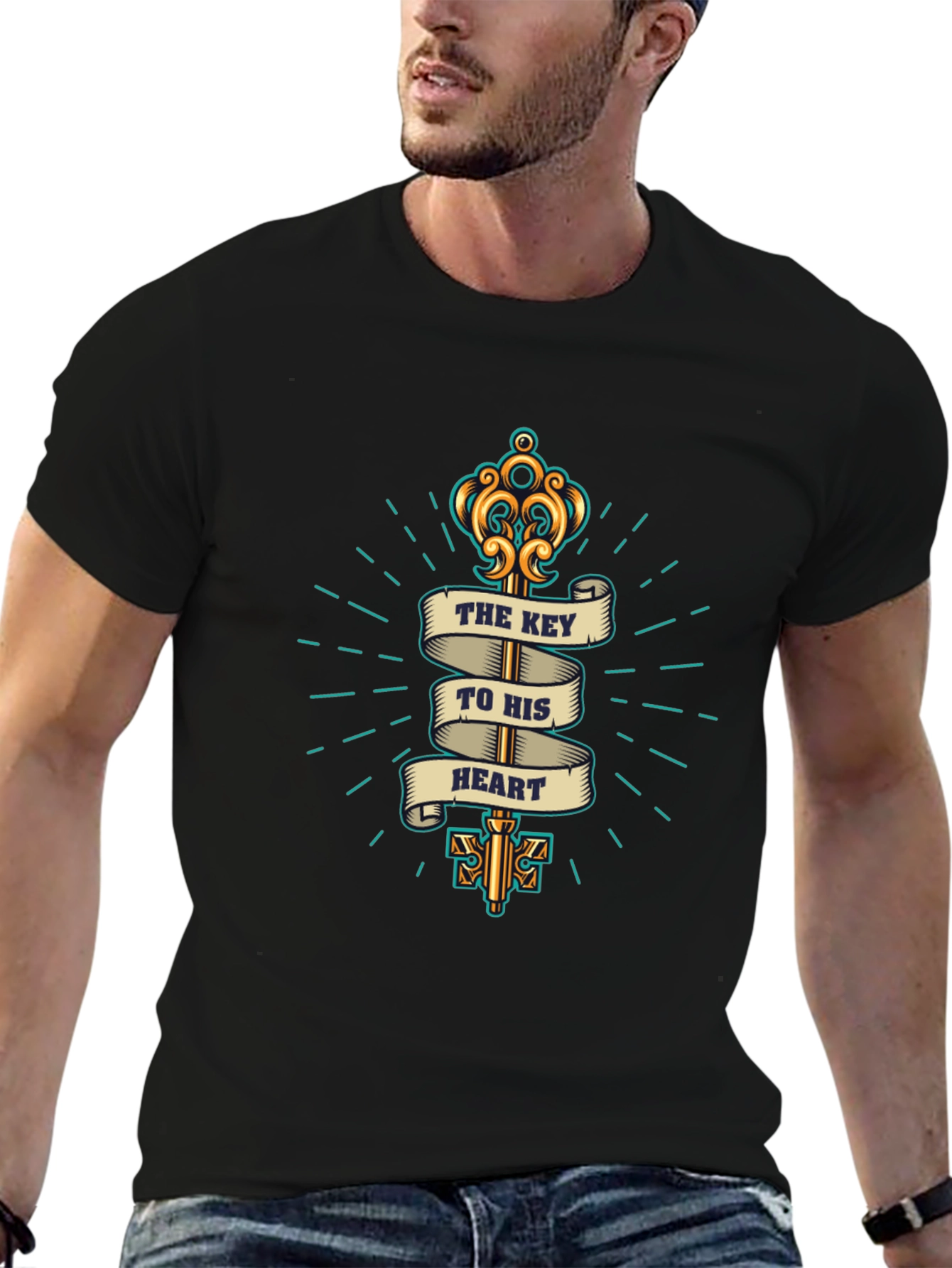 Key to My Heart Black Graphic T-Shirt