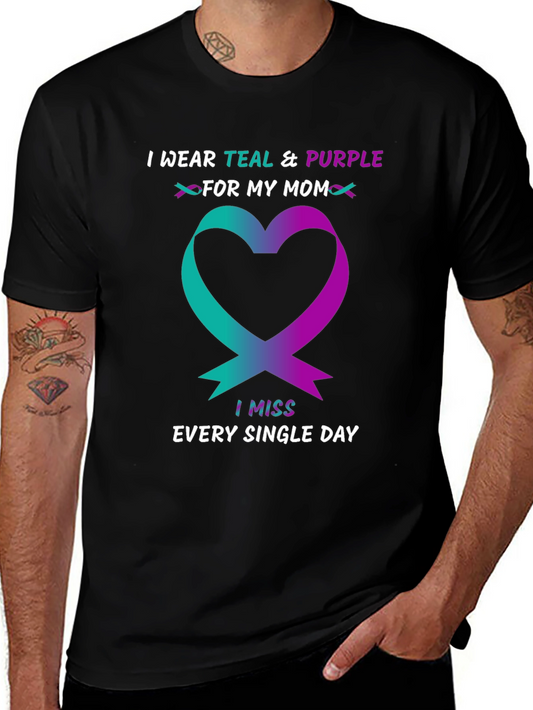 Teal & Purple Ribbon Heart T-Shirt - Missing Mom
