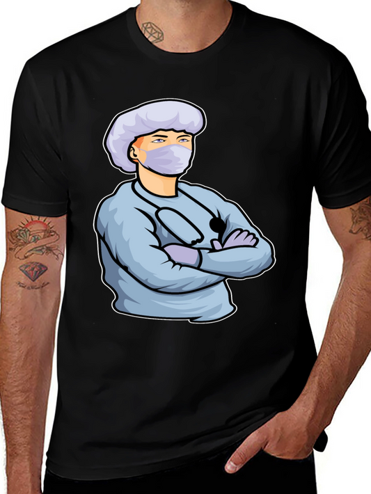 Cartoon Doctor Graphic Print Black T-Shirt