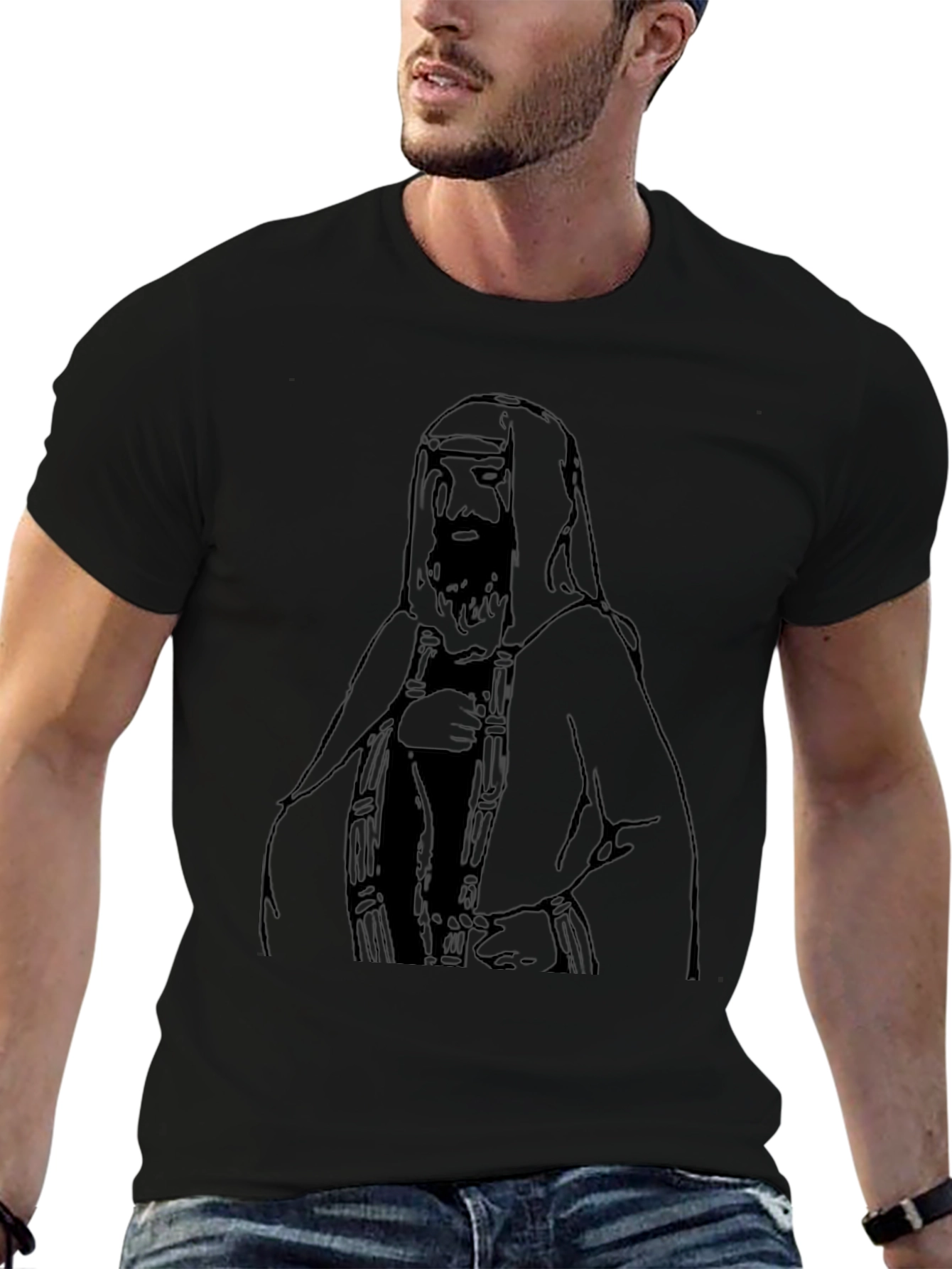 Black T-Shirt with Middle Eastern Man Graphic