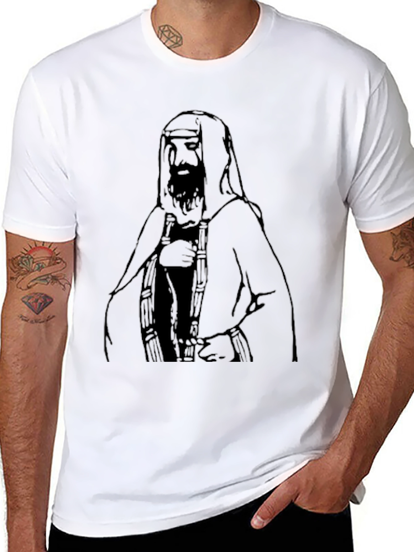 Black T-Shirt with Middle Eastern Man Graphic
