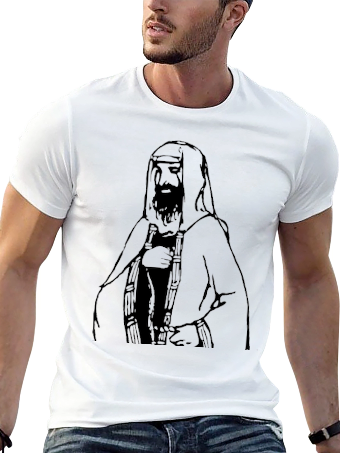 Black T-Shirt with Middle Eastern Man Graphic