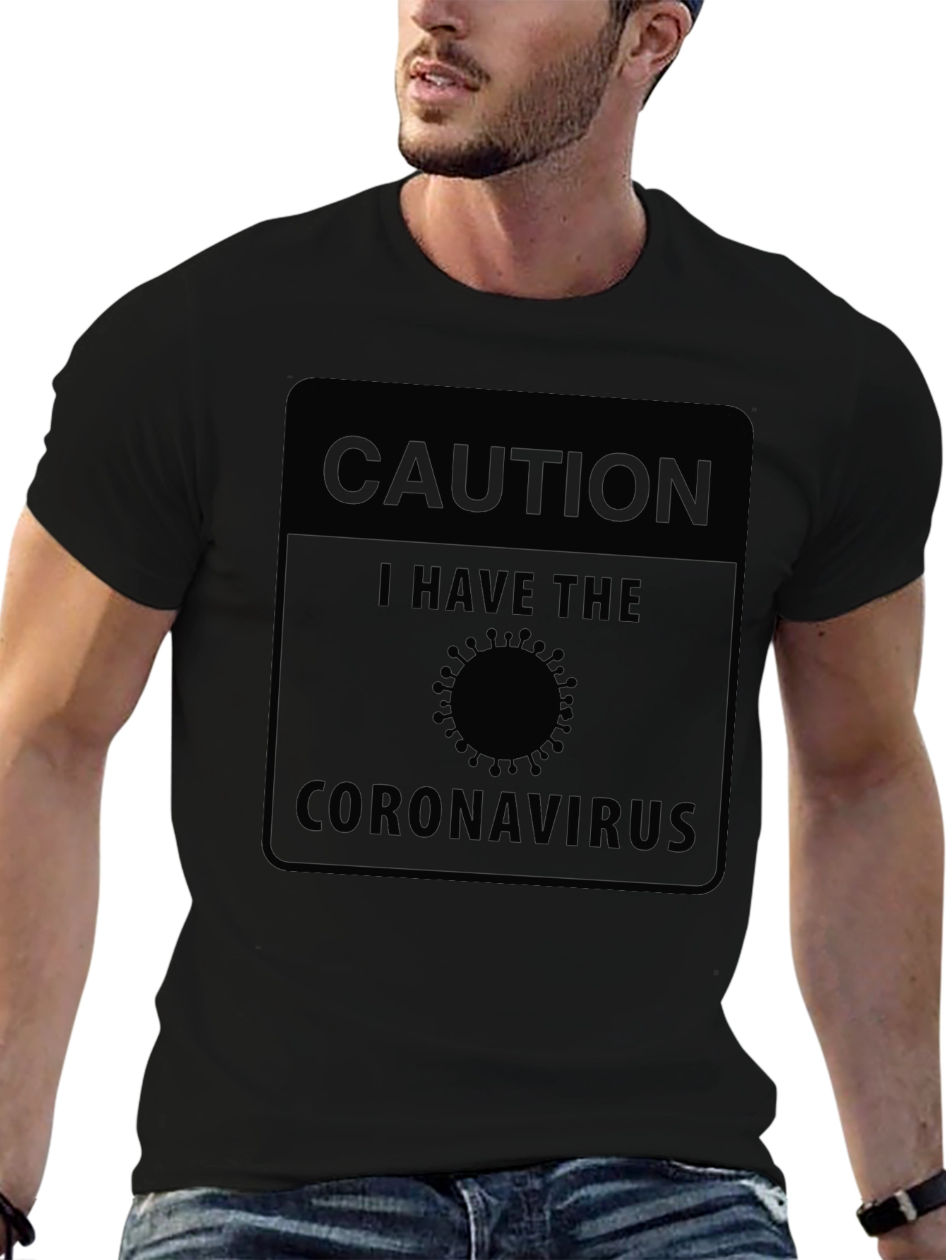 Caution Coronavirus Black Graphic T-Shirt