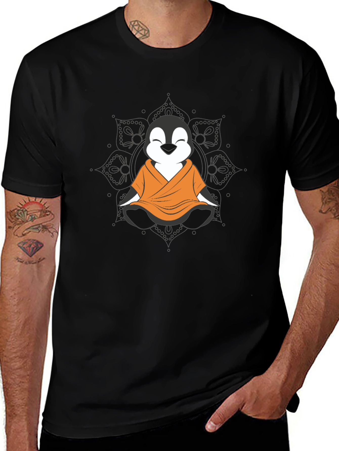 Zen Penguin T-Shirt - Meditating Monk Design