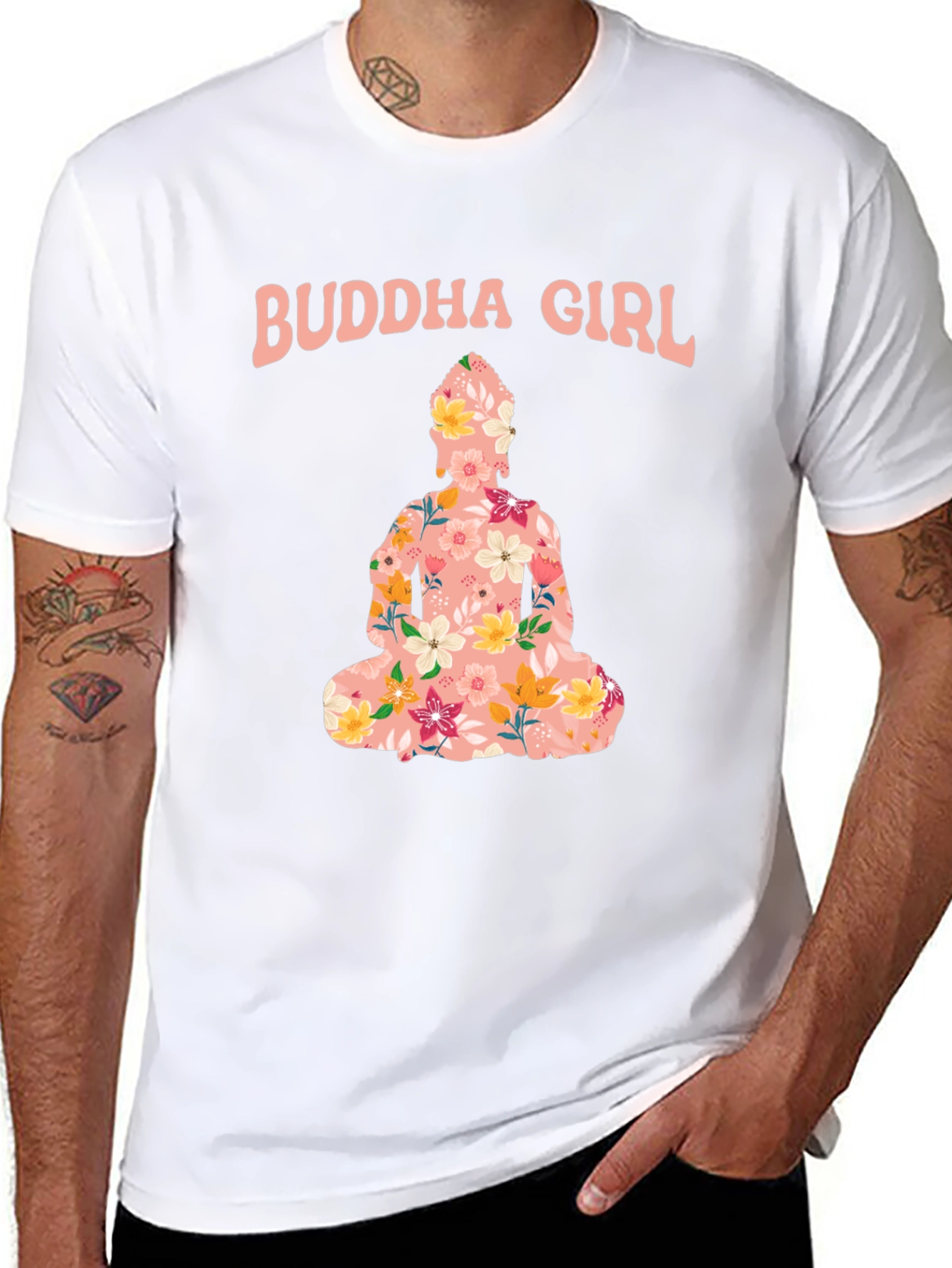 Buddha Girl Floral Graphic T-Shirt