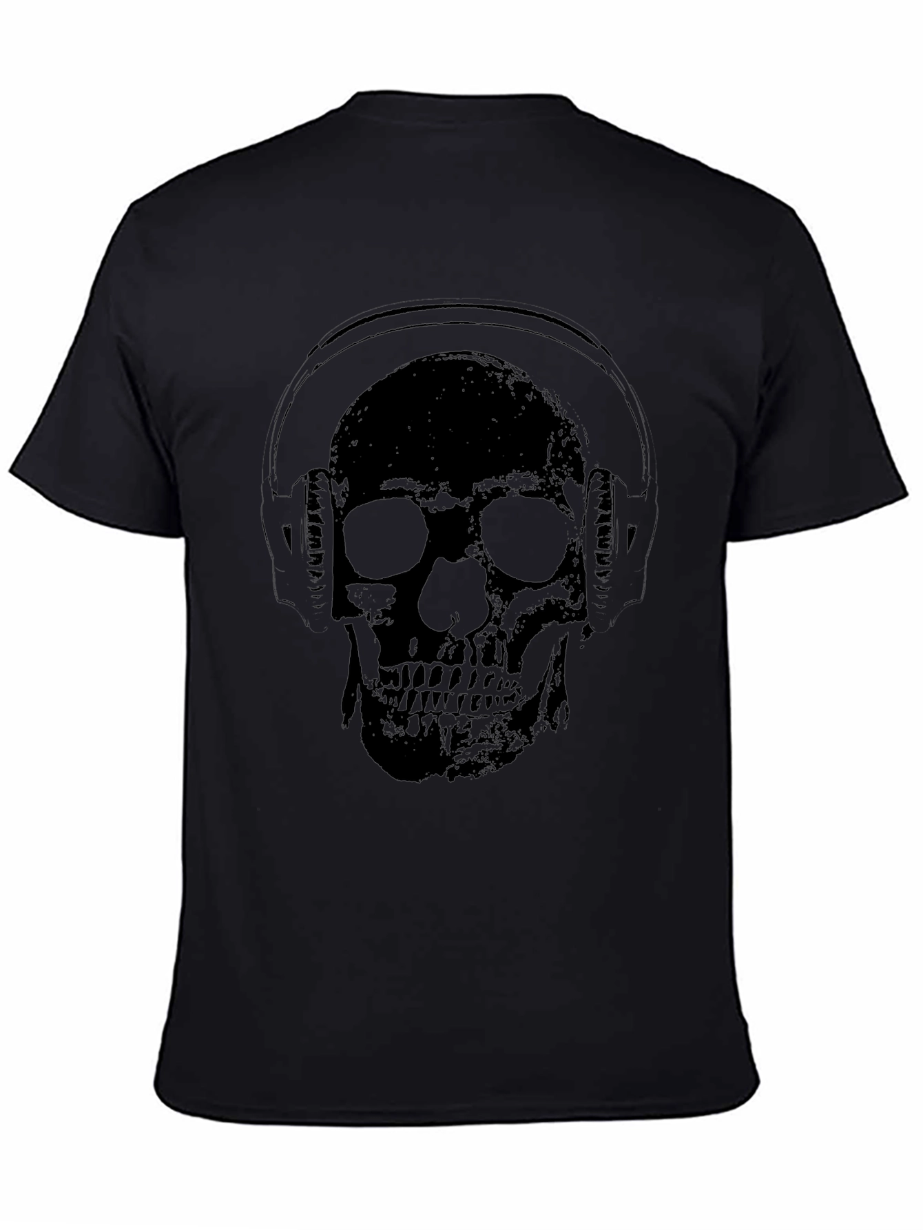 Skull Wearing Headphones Graphic Tee - Black