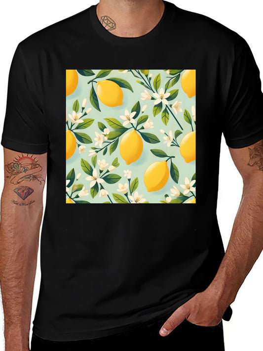 Lemon Blossom Print Black T-Shirt