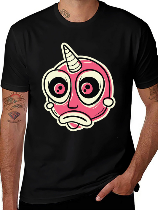 Cartoon Unicorn Creature Graphic Black T-Shirt
