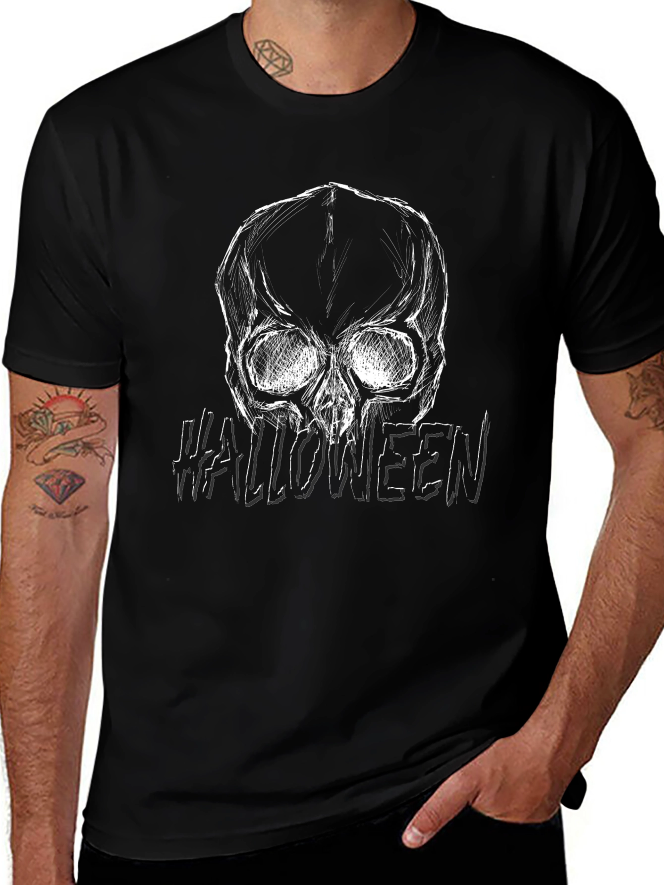 Halloween Skull Graphic Tee - Mens Black T-Shirt