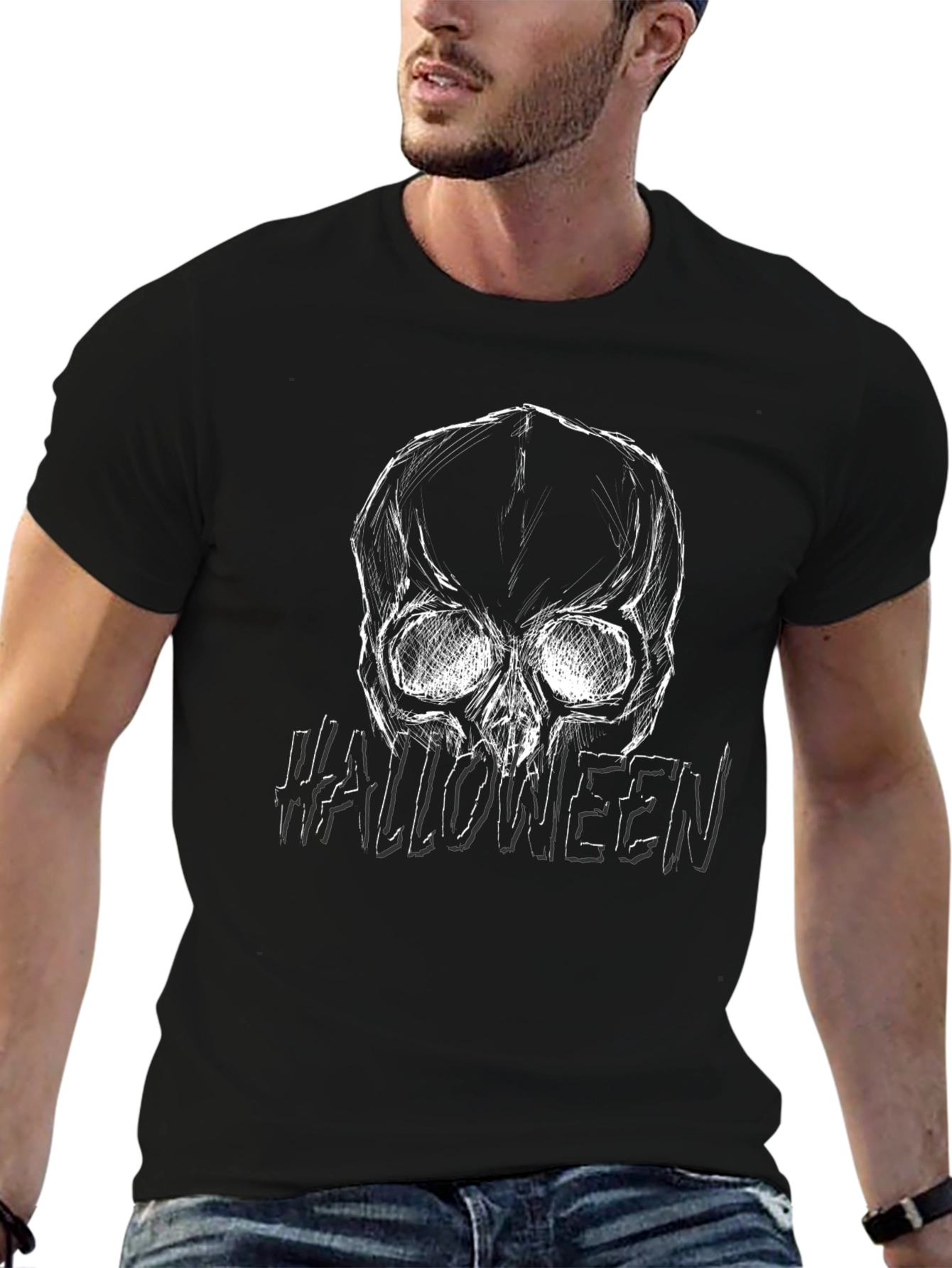Halloween Skull Graphic Tee - Mens Black T-Shirt