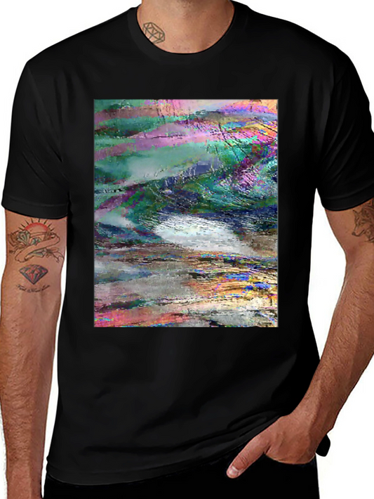 Abstract Glitch Art Graphic Tee - Black