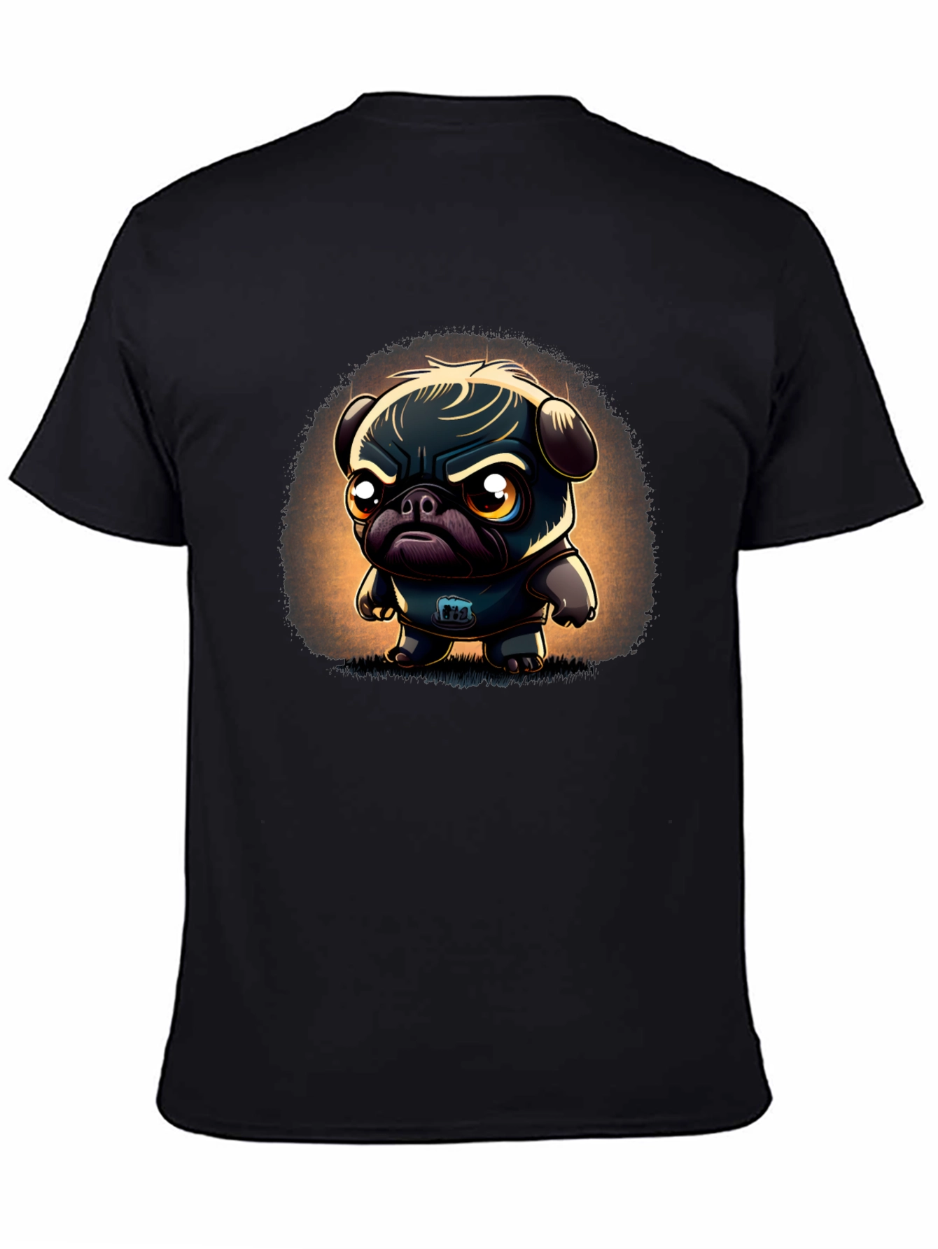 Grumpy Pug Cartoon Black T-Shirt