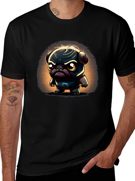 Grumpy Pug Cartoon Black T-Shirt